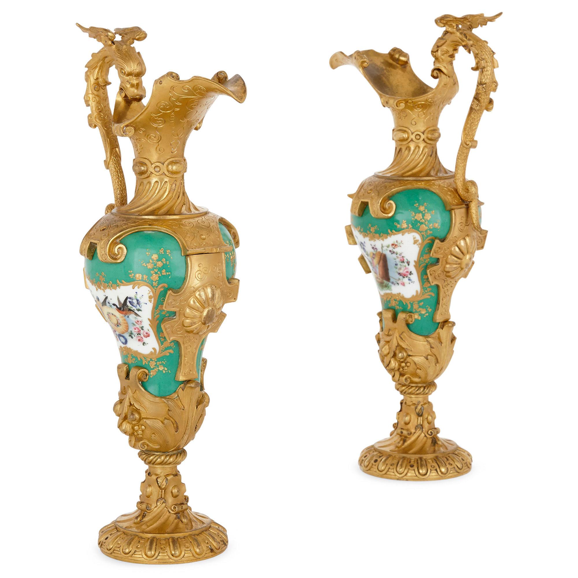 Louis XV Pair of Gilt Bronze Mounted Porcelain Vases in Manner of Sèvres For Sale