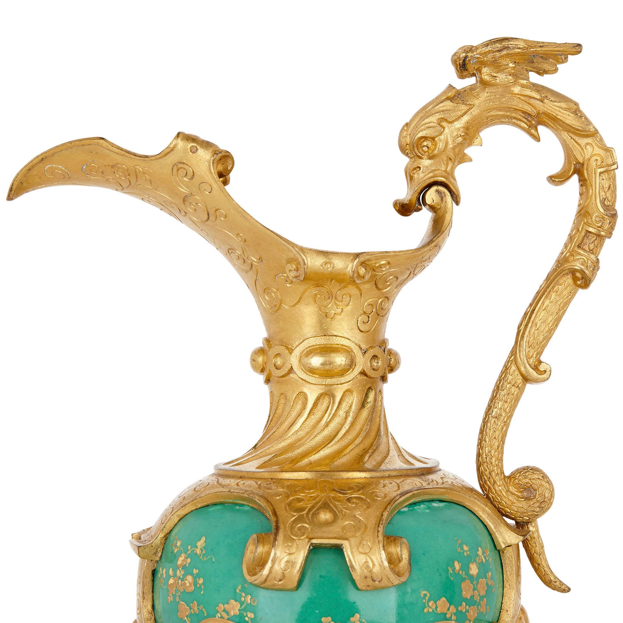 Pair of Gilt Bronze Mounted Porcelain Vases in Manner of Sèvres For Sale 1