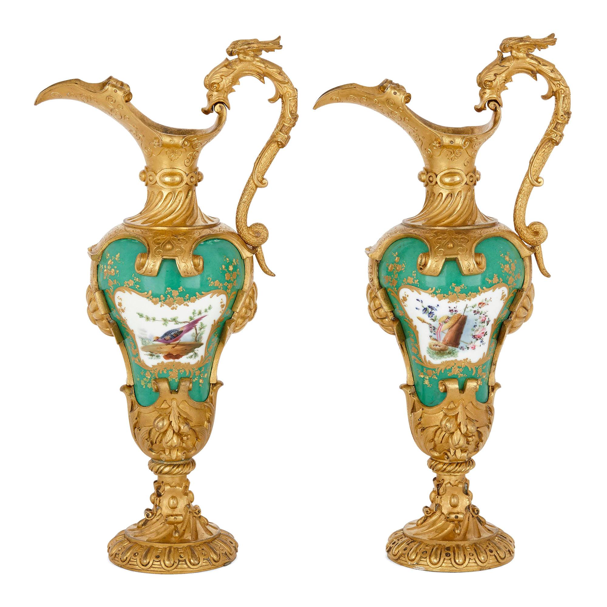 Pair of Gilt Bronze Mounted Porcelain Vases in Manner of Sèvres