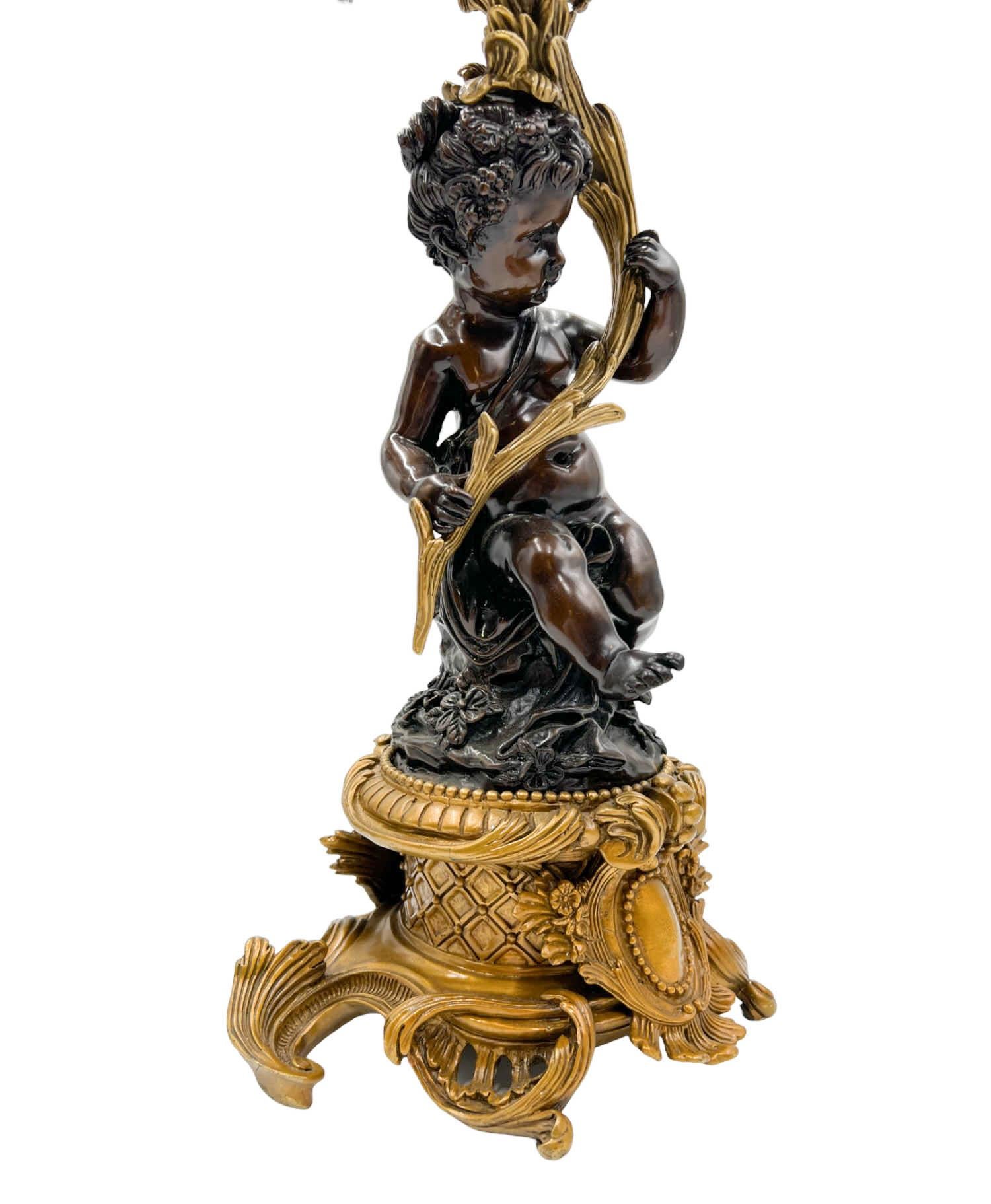 Hong Kong Pair of Gilt Bronze Mounted Putto 5-Arm Candelabra by United Wilson For Sale
