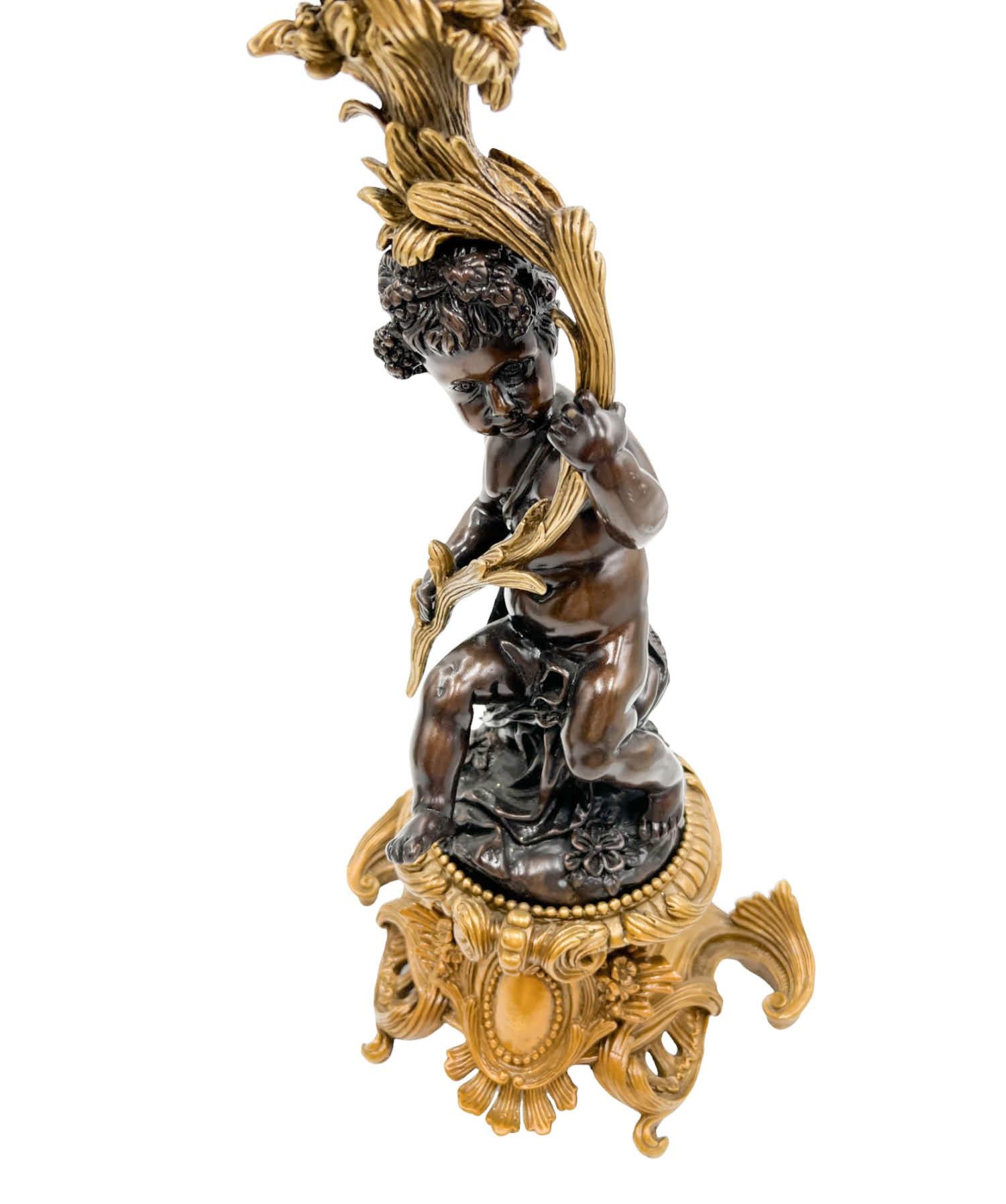 Pair of Gilt Bronze Mounted Putto 5-Arm Candelabra by United Wilson In Good Condition For Sale In Palm Beach Gardens, FL
