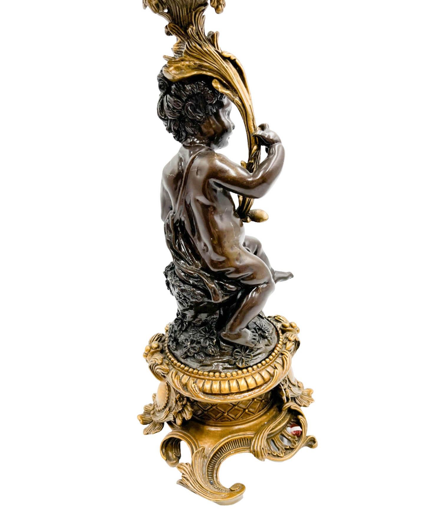 Pair of Gilt Bronze Mounted Putto 5-Arm Candelabra by United Wilson For Sale 1