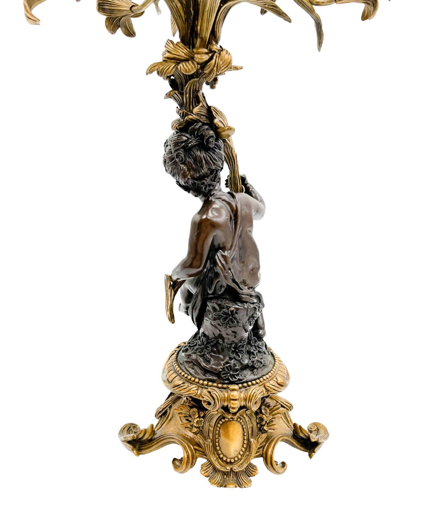 Pair of Gilt Bronze Mounted Putto 5-Arm Candelabra by United Wilson For Sale 2