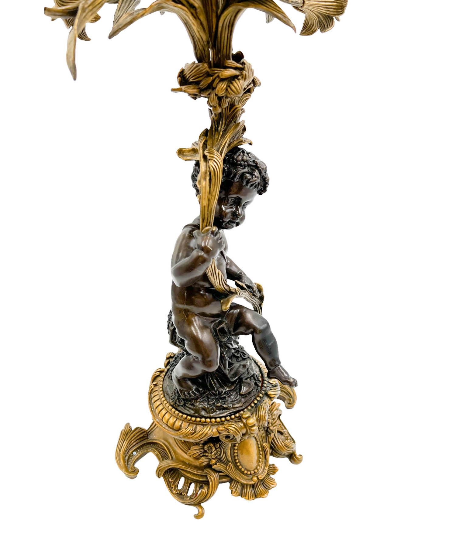 Pair of Gilt Bronze Mounted Putto 5-Arm Candelabra by United Wilson For Sale 3
