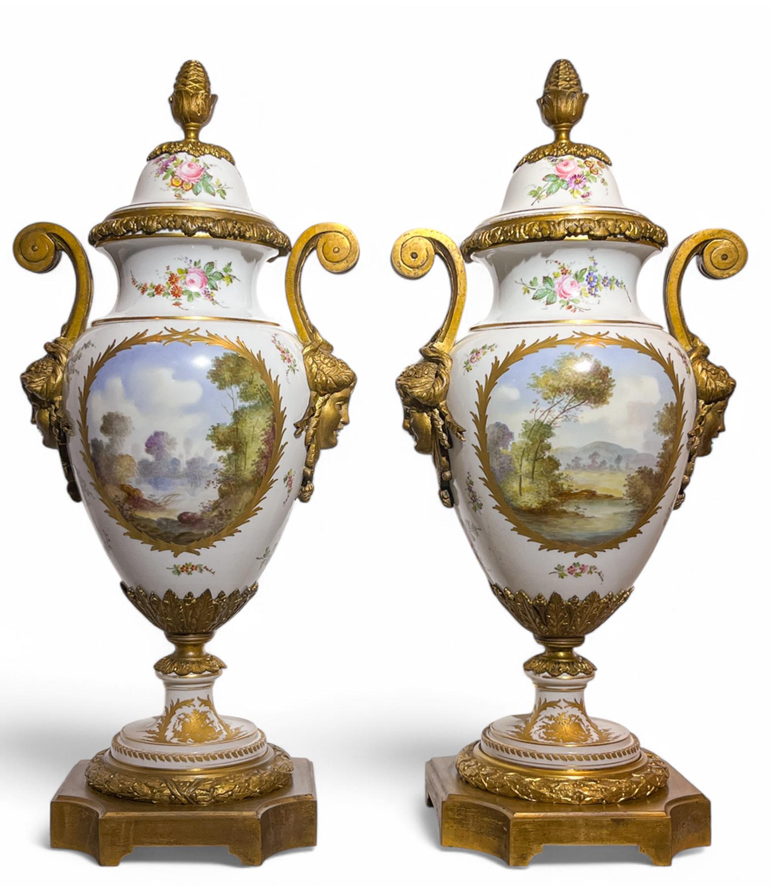 Coppia di urne in porcellana di Sèvres con montatura in bronzo dorato in vendita 4