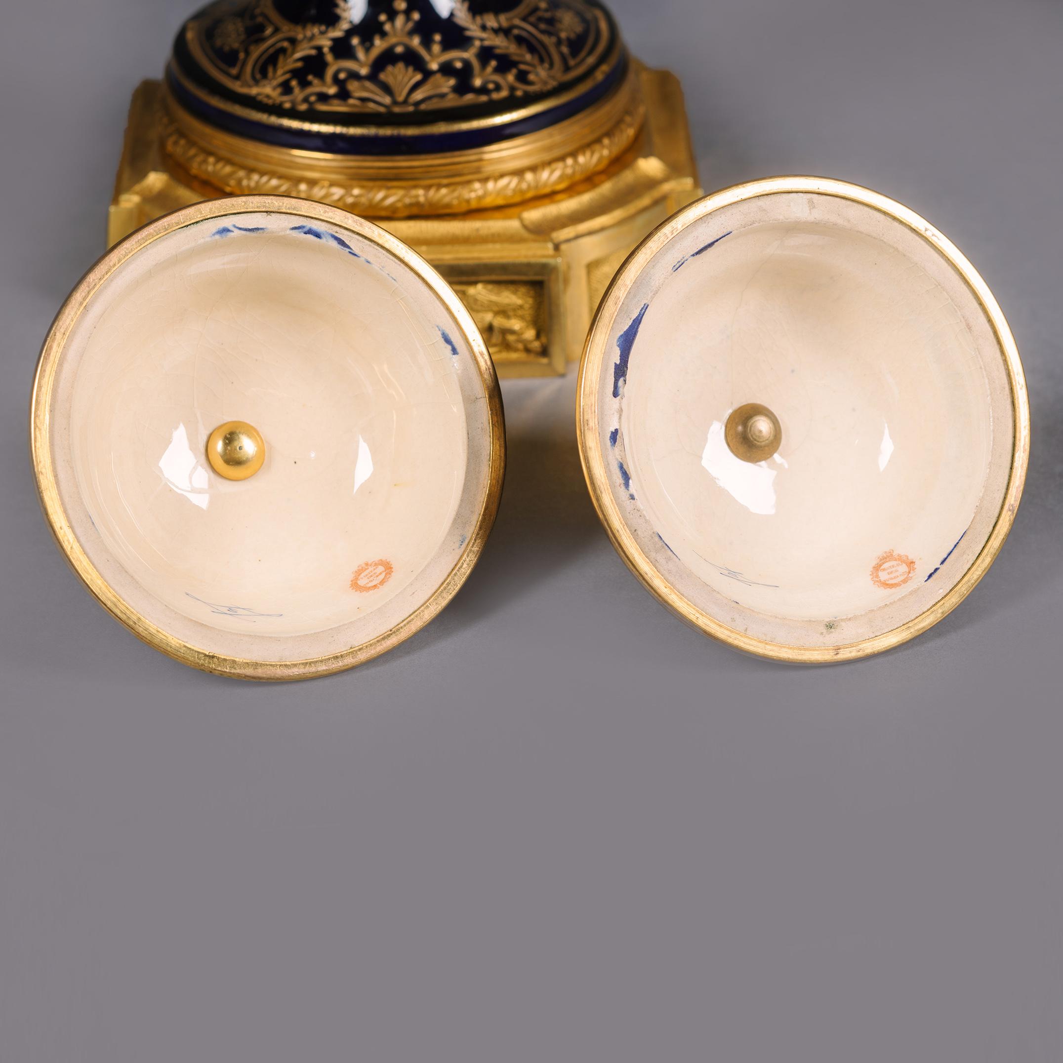 Pair of Gilt-Bronze Mounted Sèvres Style Porcelain Vases and Covers For Sale 5