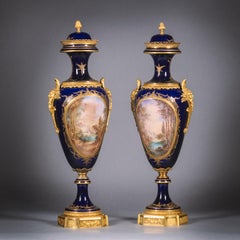 Pair of Gilt-Bronze Mounted Sèvres Style Porcelain Vases and Covers