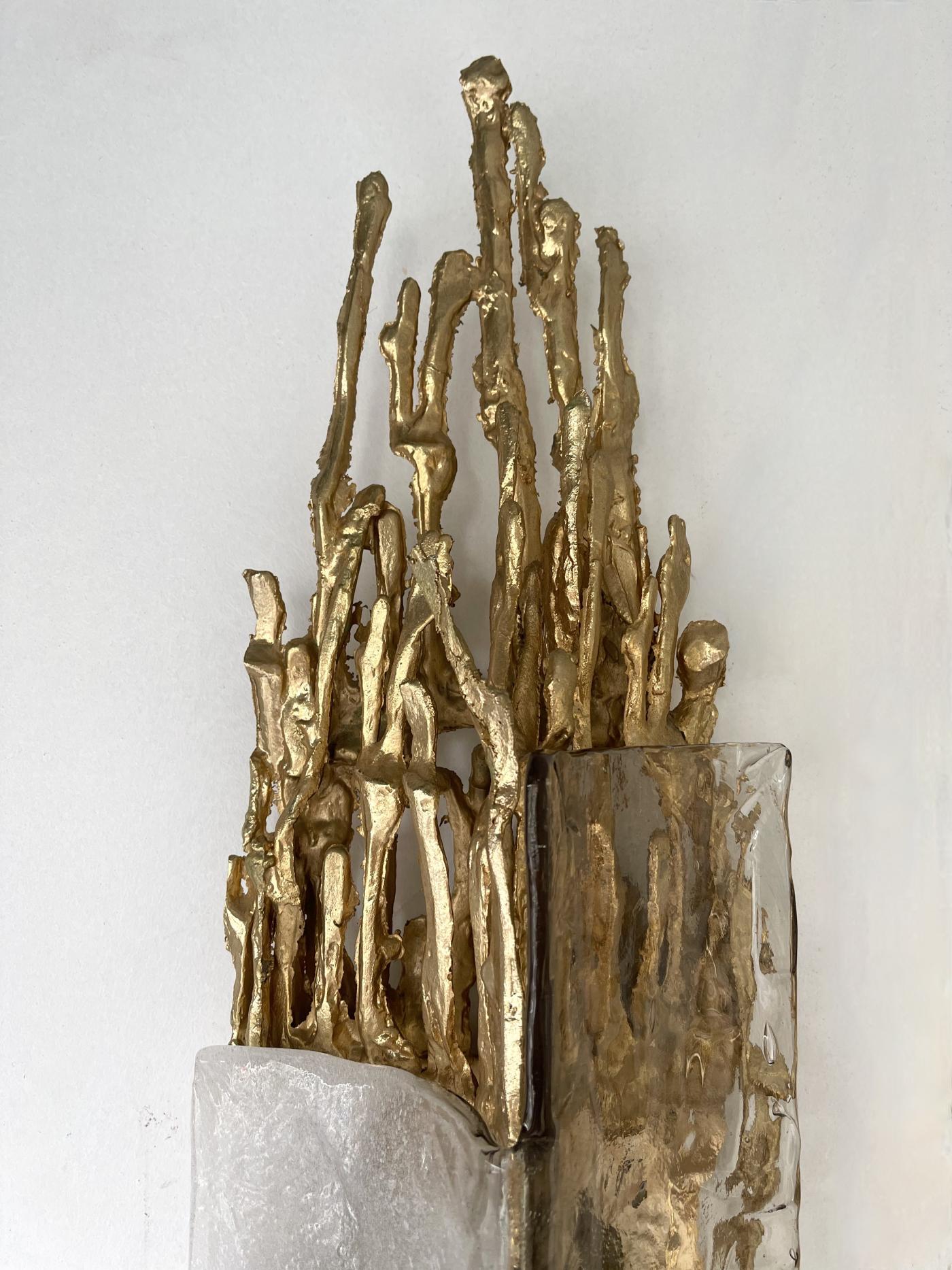 Mid-Century Modern Pair of Gilt Bronze Murano Glass Sconces by Claude Victor Boeltz, France, 1970s
