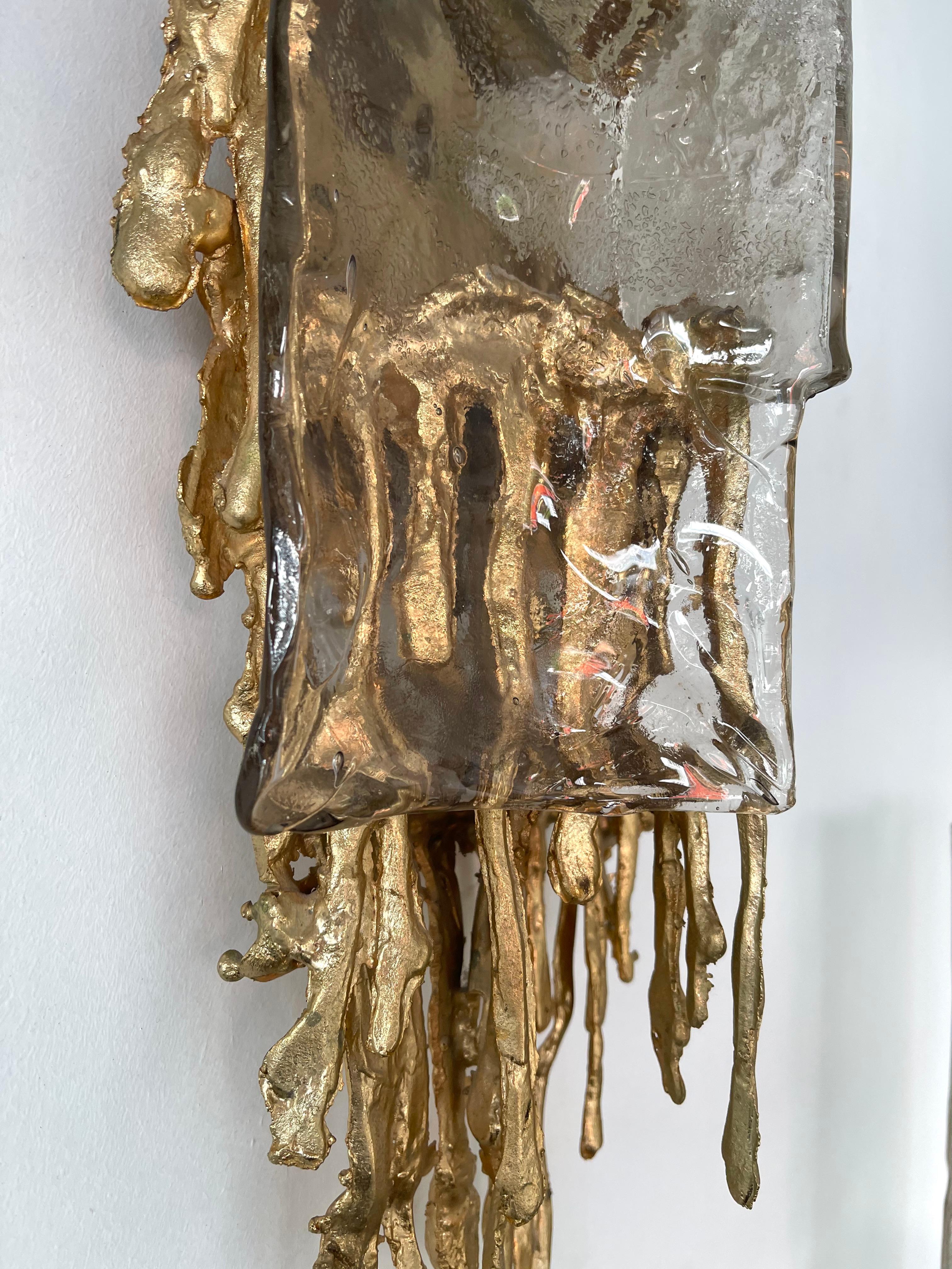 Pair of Gilt Bronze Murano Glass Sconces by Claude Victor Boeltz, France, 1970s In Good Condition In SAINT-OUEN, FR
