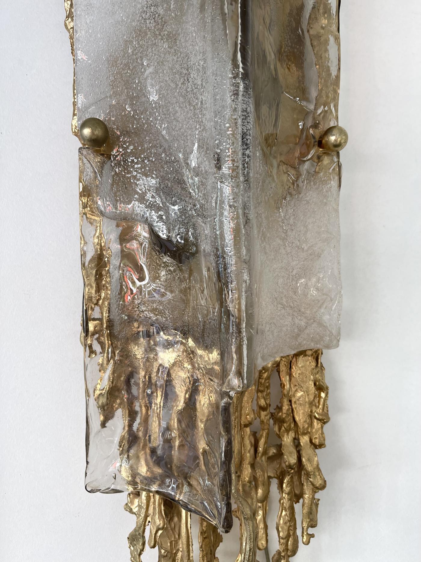 Pair of Gilt Bronze Murano Glass Sconces by Claude Victor Boeltz, France, 1970s 2