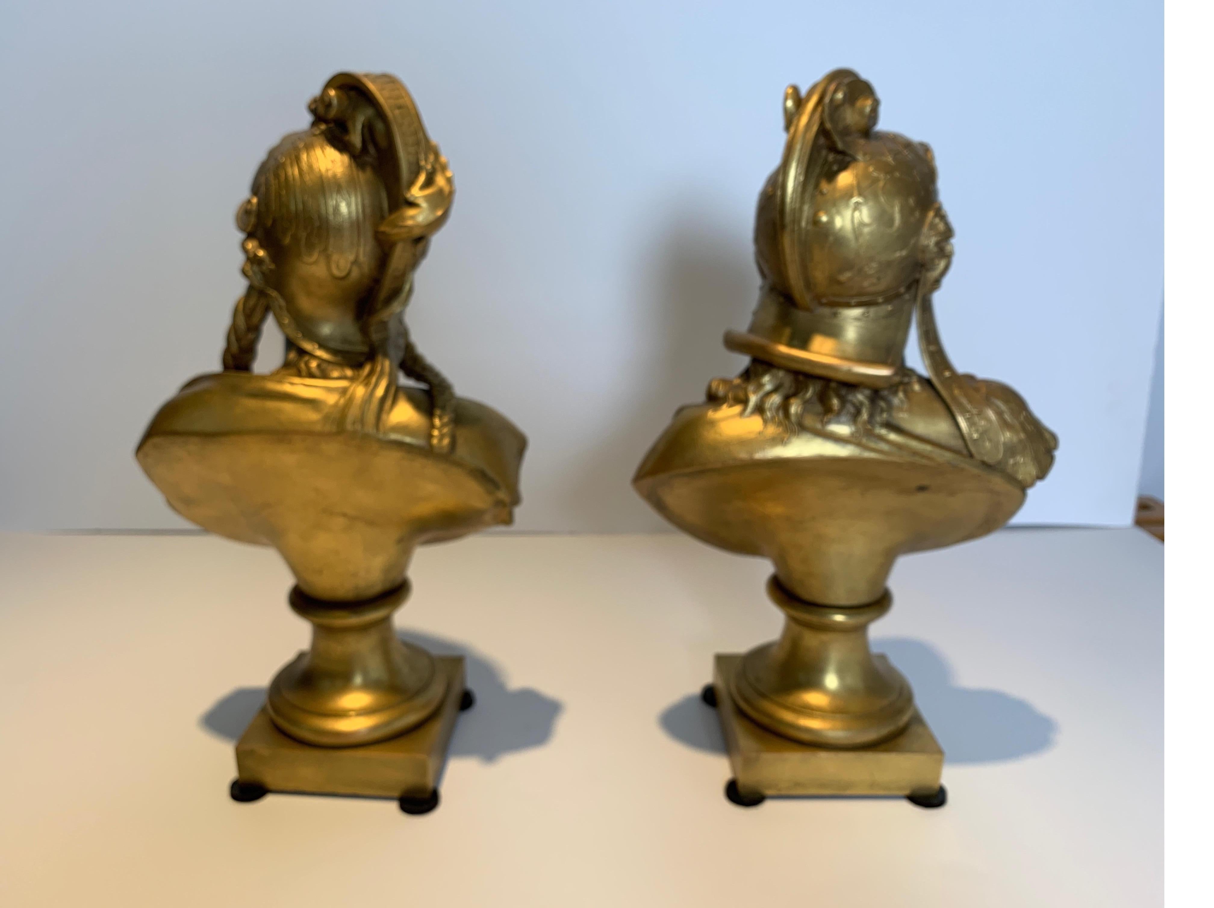 Pair of Gilt Bronze Neoclassical Busts of Minerva and Perseus 4