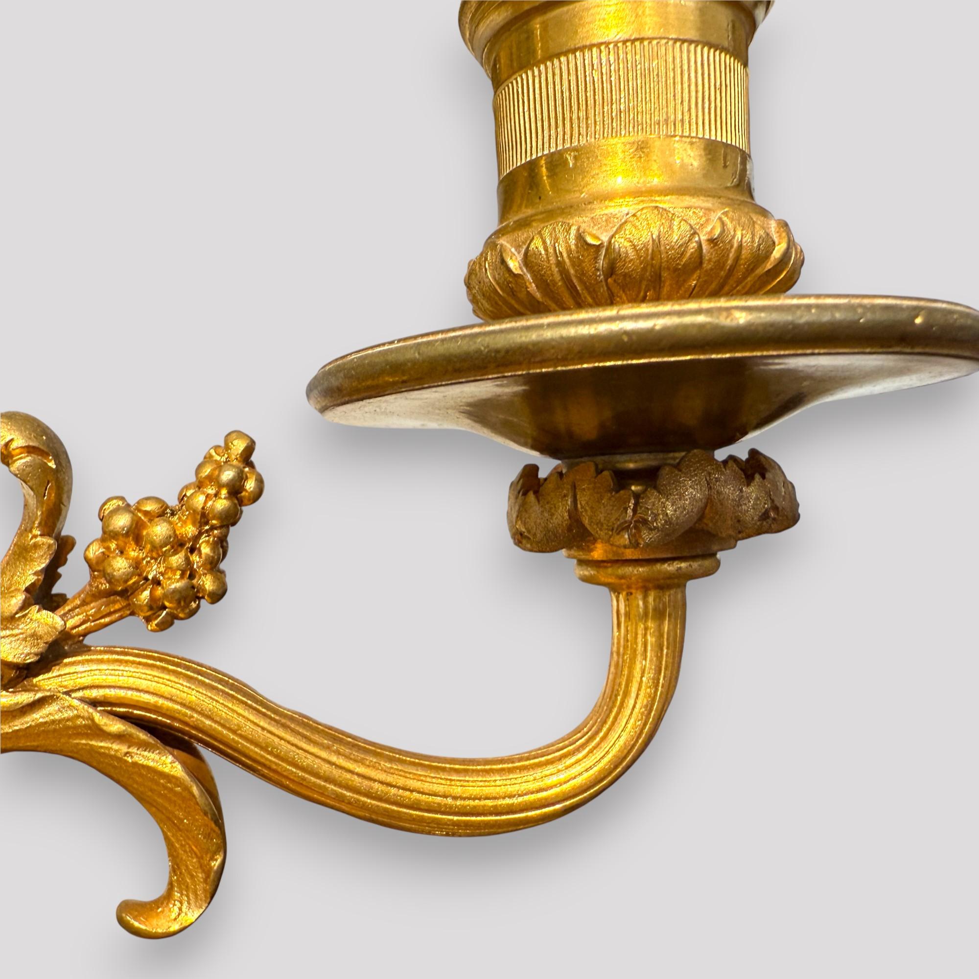 Pair of Gilt Bronze Neoclassical Candelabra Lamps, 19th Century en vente 9