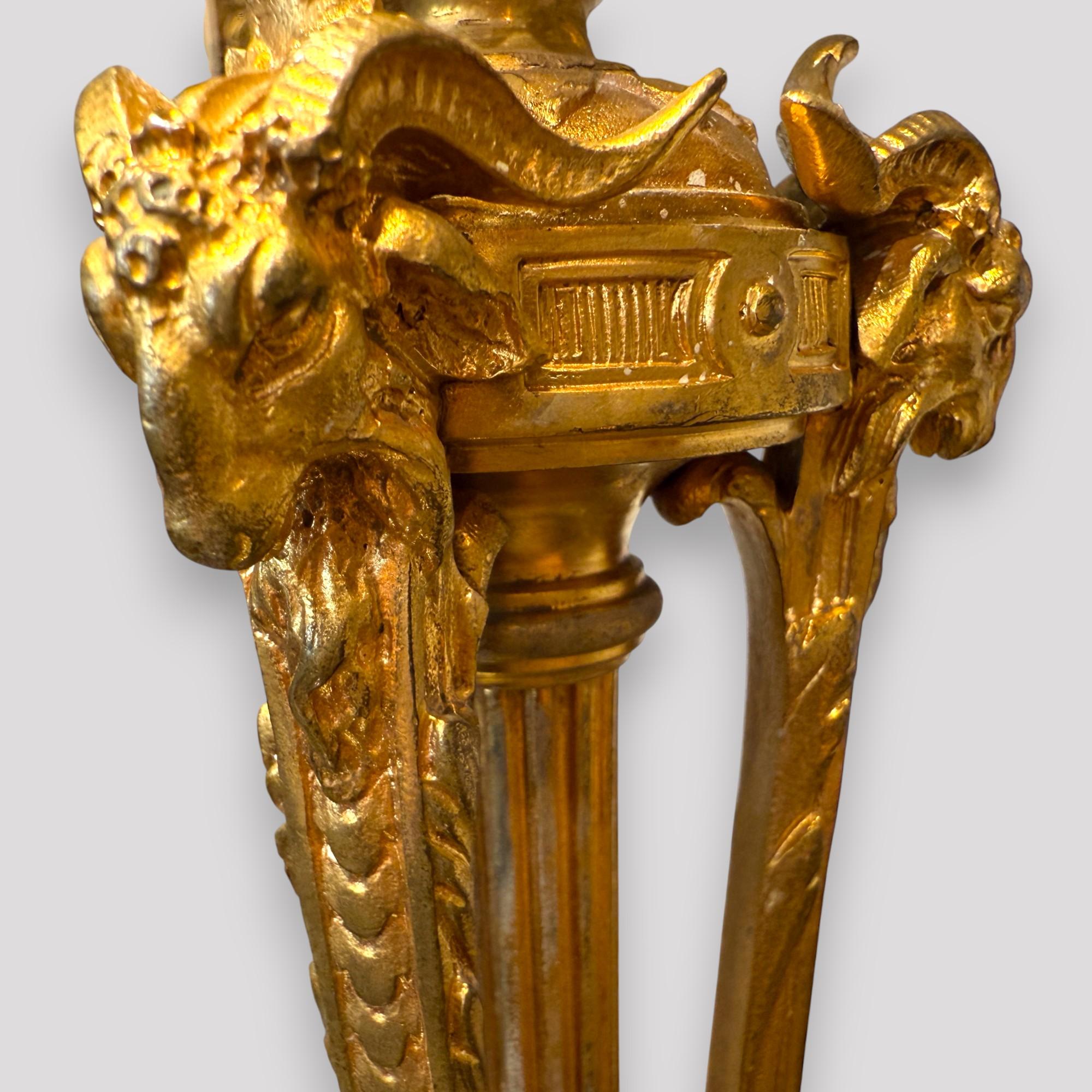 Fin du XIXe siècle Pair of Gilt Bronze Neoclassical Candelabra Lamps, 19th Century en vente