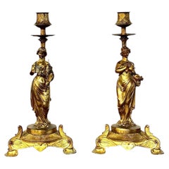 Pair of Gilt Bronze Neoclassical Figural Candlesticks, France 19th Century