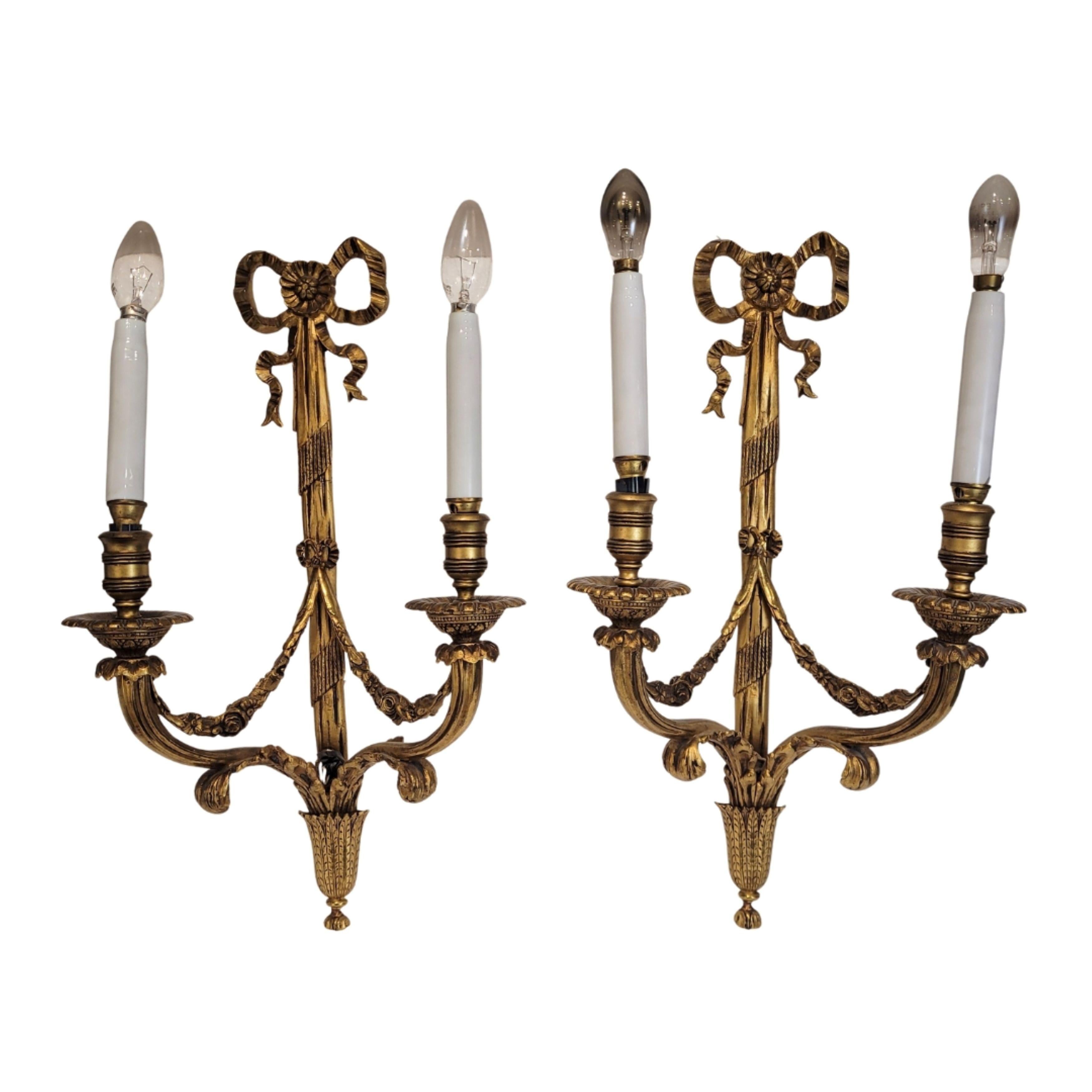 Pair of gilt bronze ormolu wall sconces, Napoleon III, France For Sale