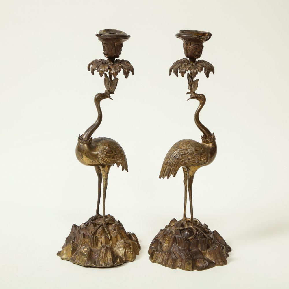 Paire de chandeliers en bronze doré à l'autruche en vente 7