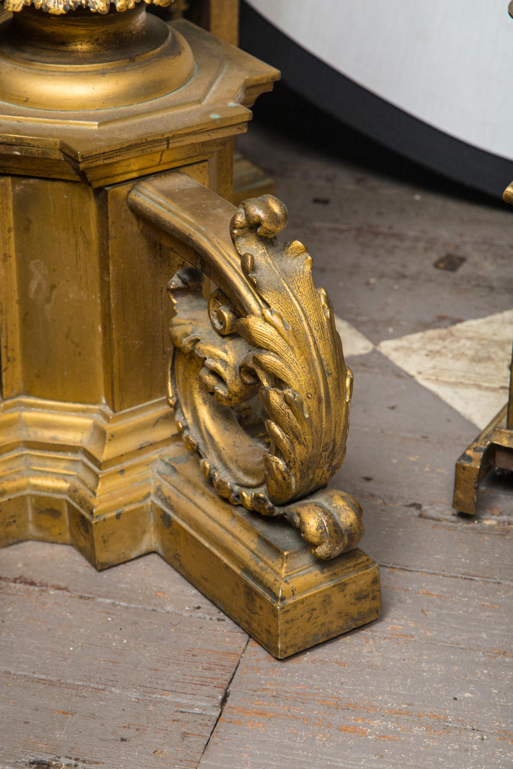 Pair of Gilt Bronze Oversized Andirons For Sale 4