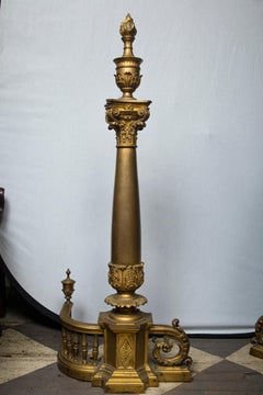 Pair of Gilt Bronze Oversized Andirons