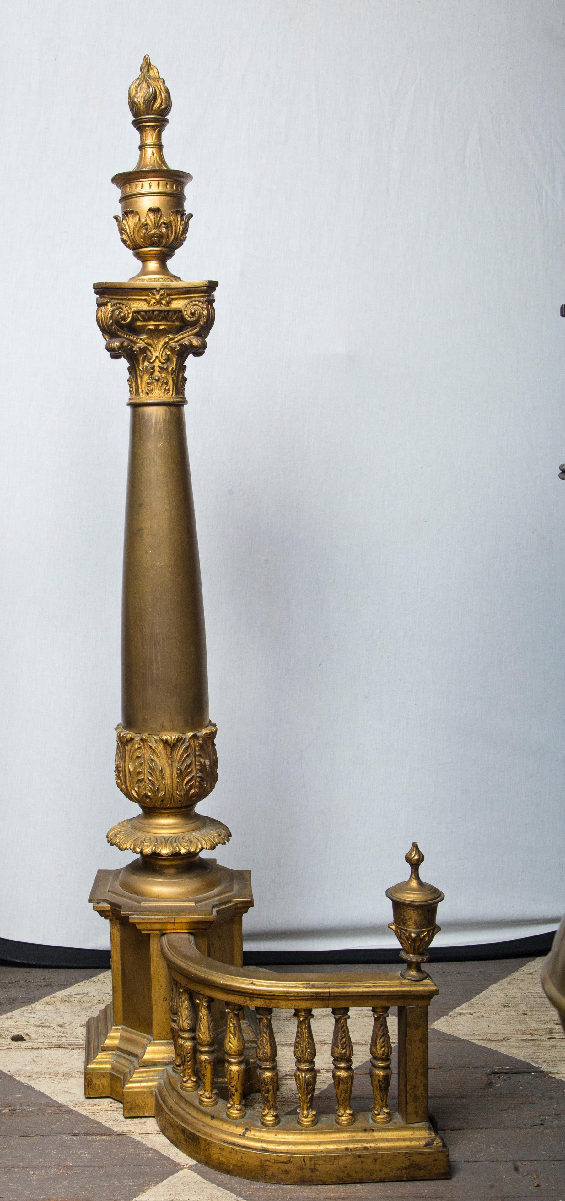 Pair of Gilt Bronze Oversized Andirons For Sale 1