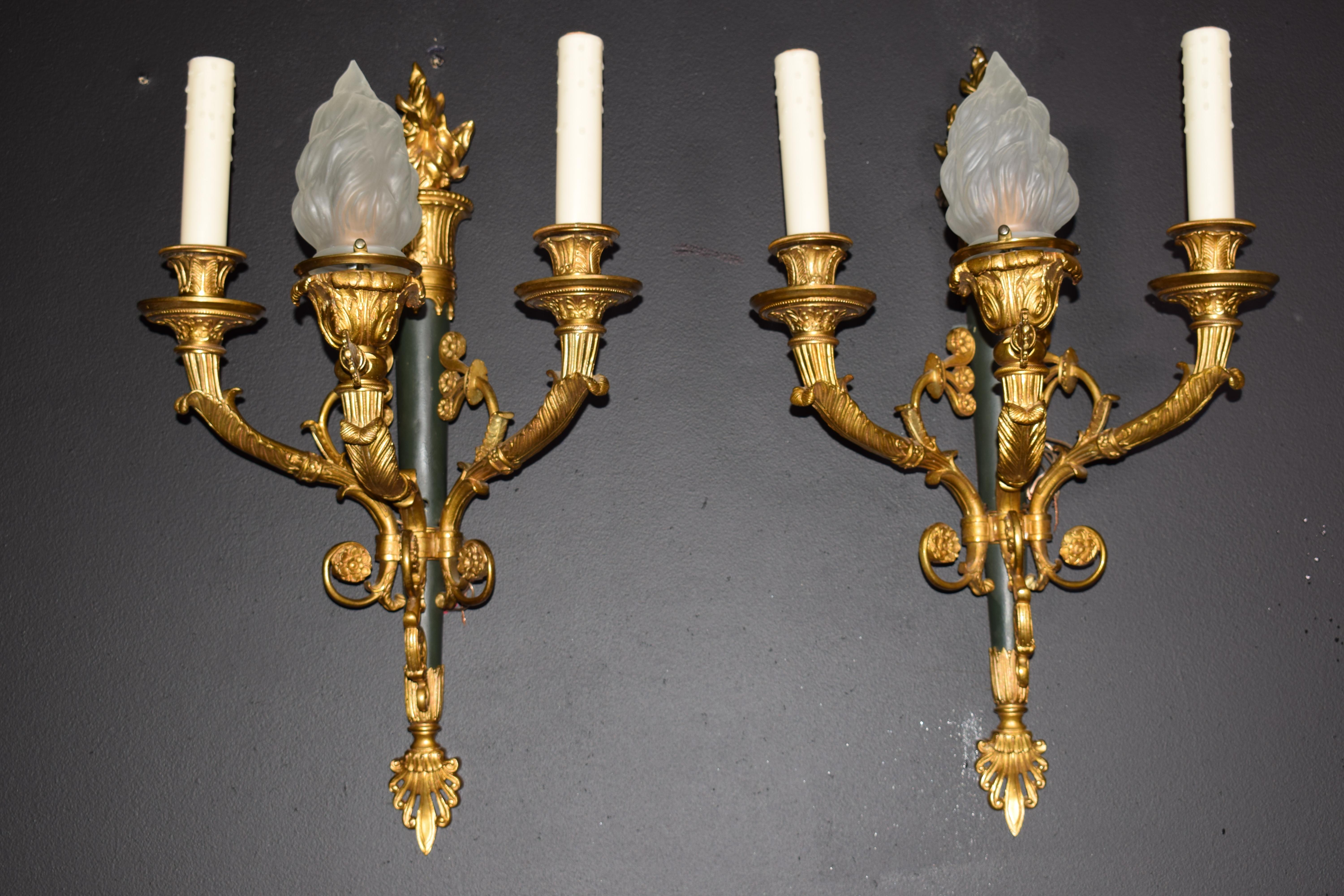 Pair of Gilt Bronze and Patinated Bronze Wall Sconces 2