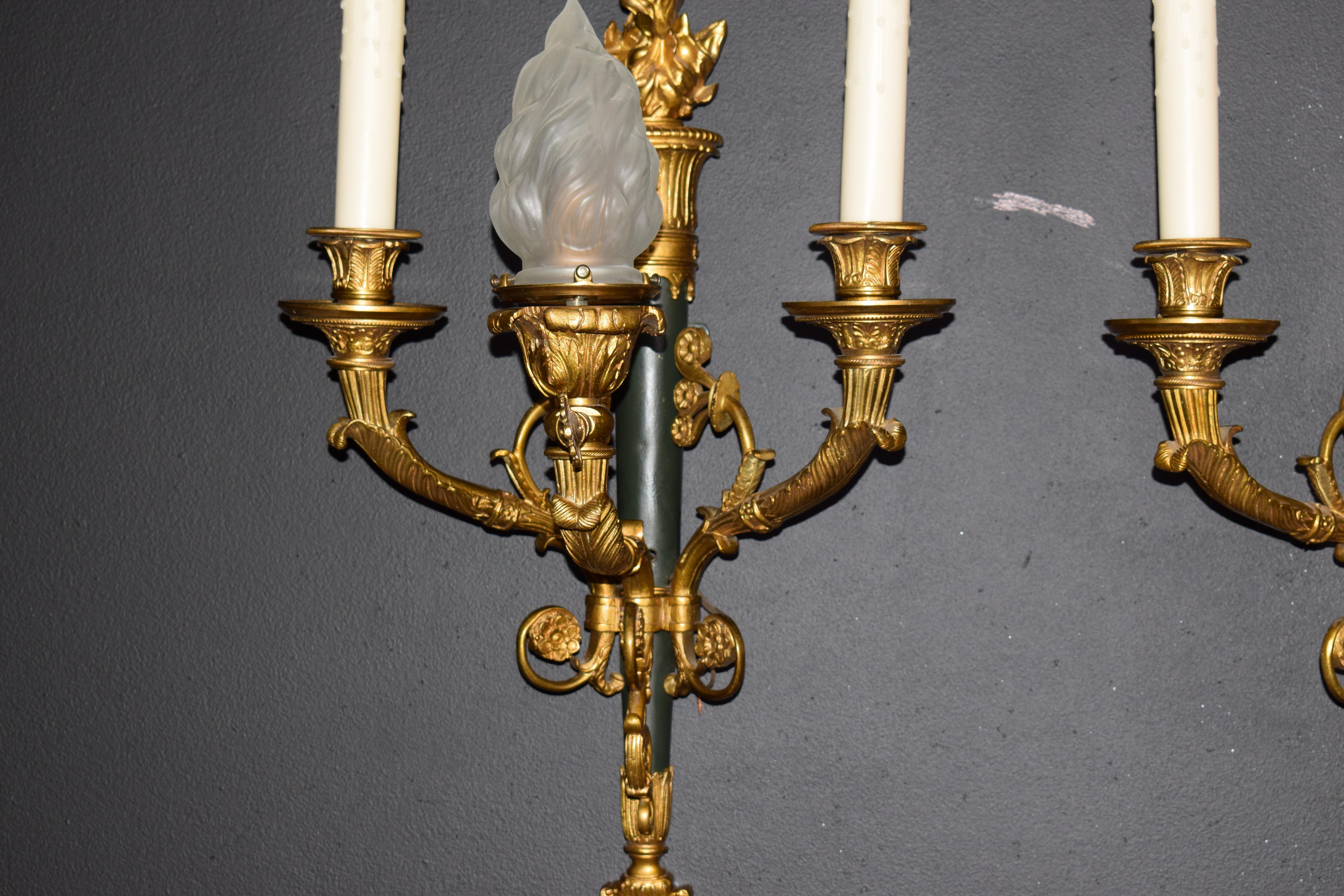 Pair of Gilt Bronze and Patinated Bronze Wall Sconces 3