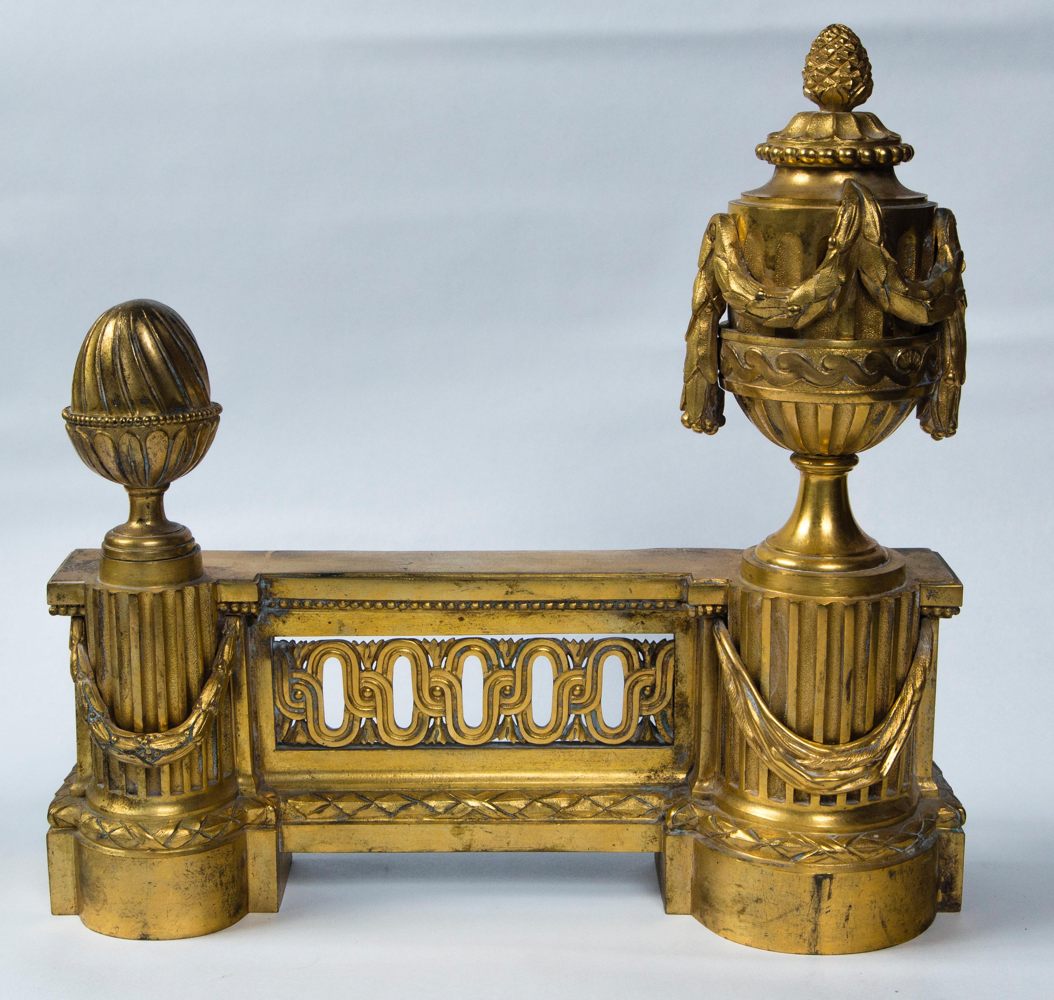 Pair of Gilt Bronze Period Louis XVI Chenets In Good Condition In Woodbury, CT