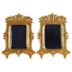 Antique Pair of Gilt Bronze Photo Frames and Mirror, Napoleon III Period