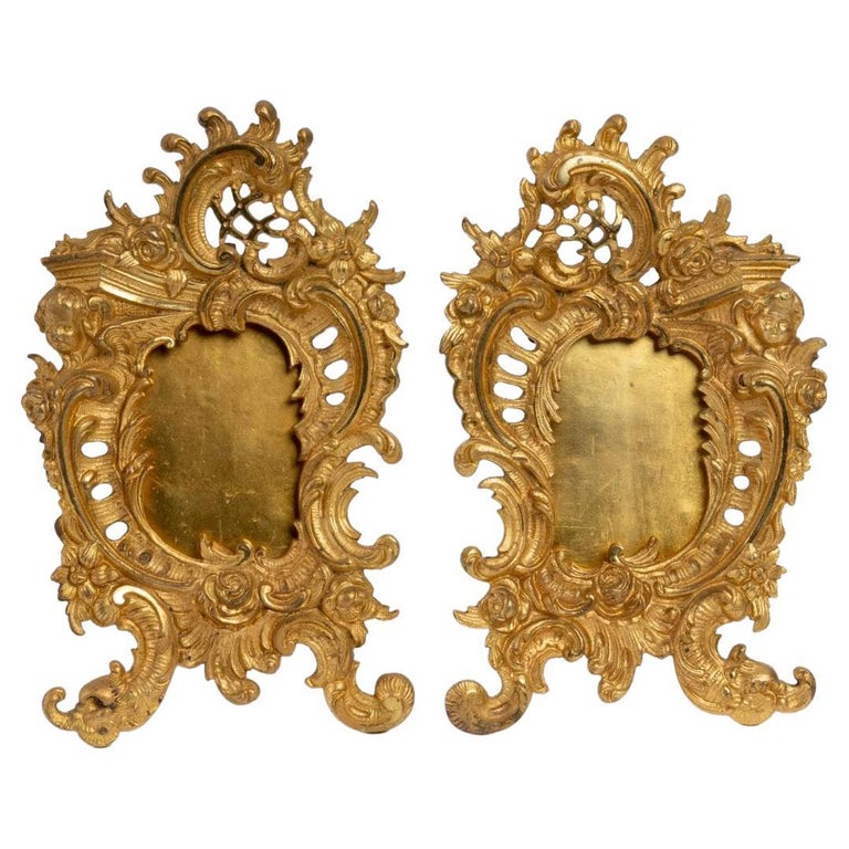 Pair of Gilt Bronze Photo Frames with Floral Decoration For Sale at 1stDibs