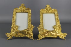 Pair of Gilt Bronze Picture Photo Frames with Lions and Royal Crowns