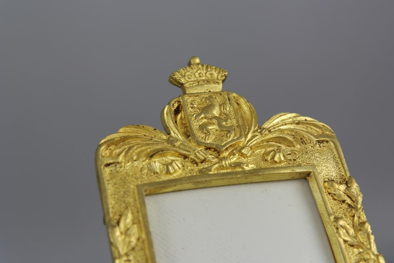 Mid-20th Century Pair of Gilt Bronze Picture Photo Frames with Lions and Royal Crowns For Sale