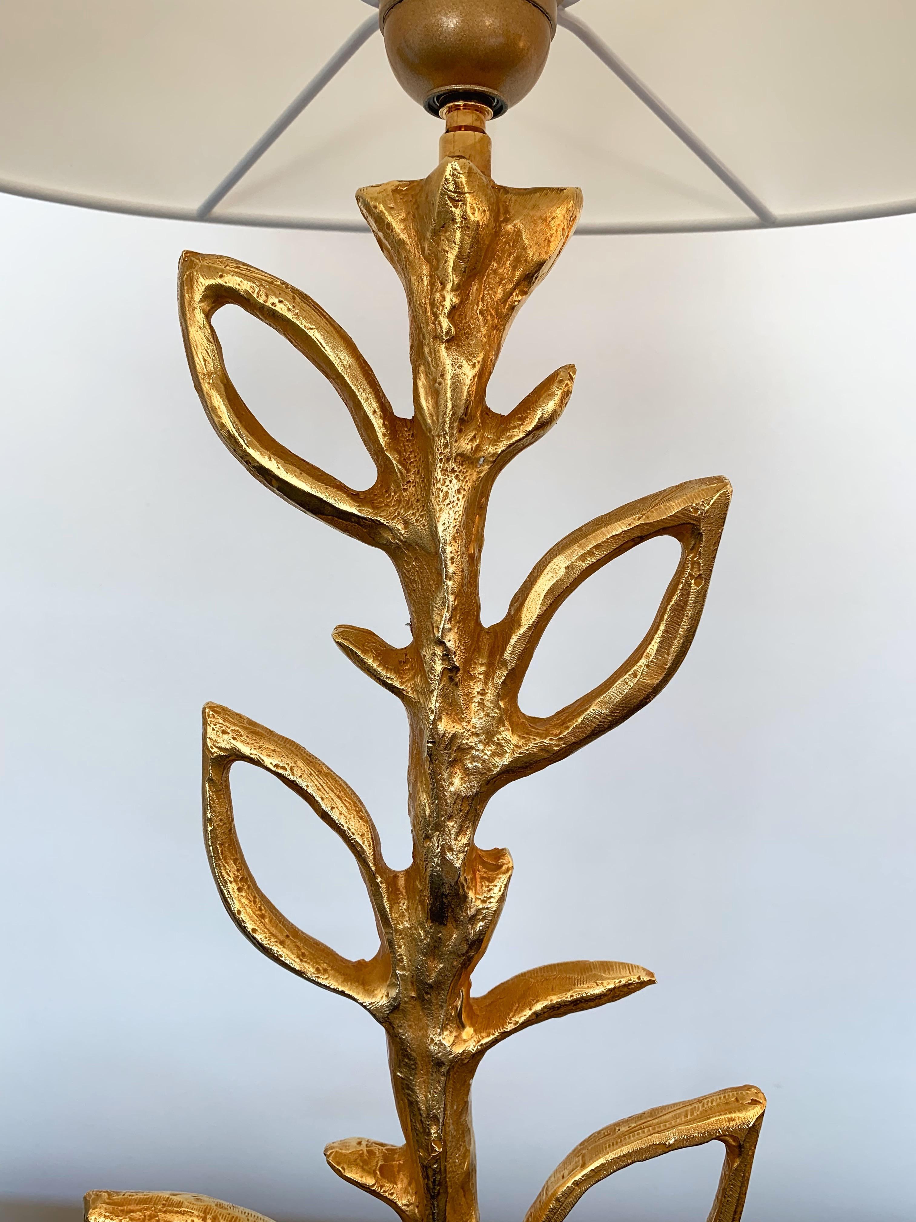 Pair of Gilt Bronze Plant Lamps by Stephane Galerneau, France, 1990s In Excellent Condition In SAINT-OUEN, FR