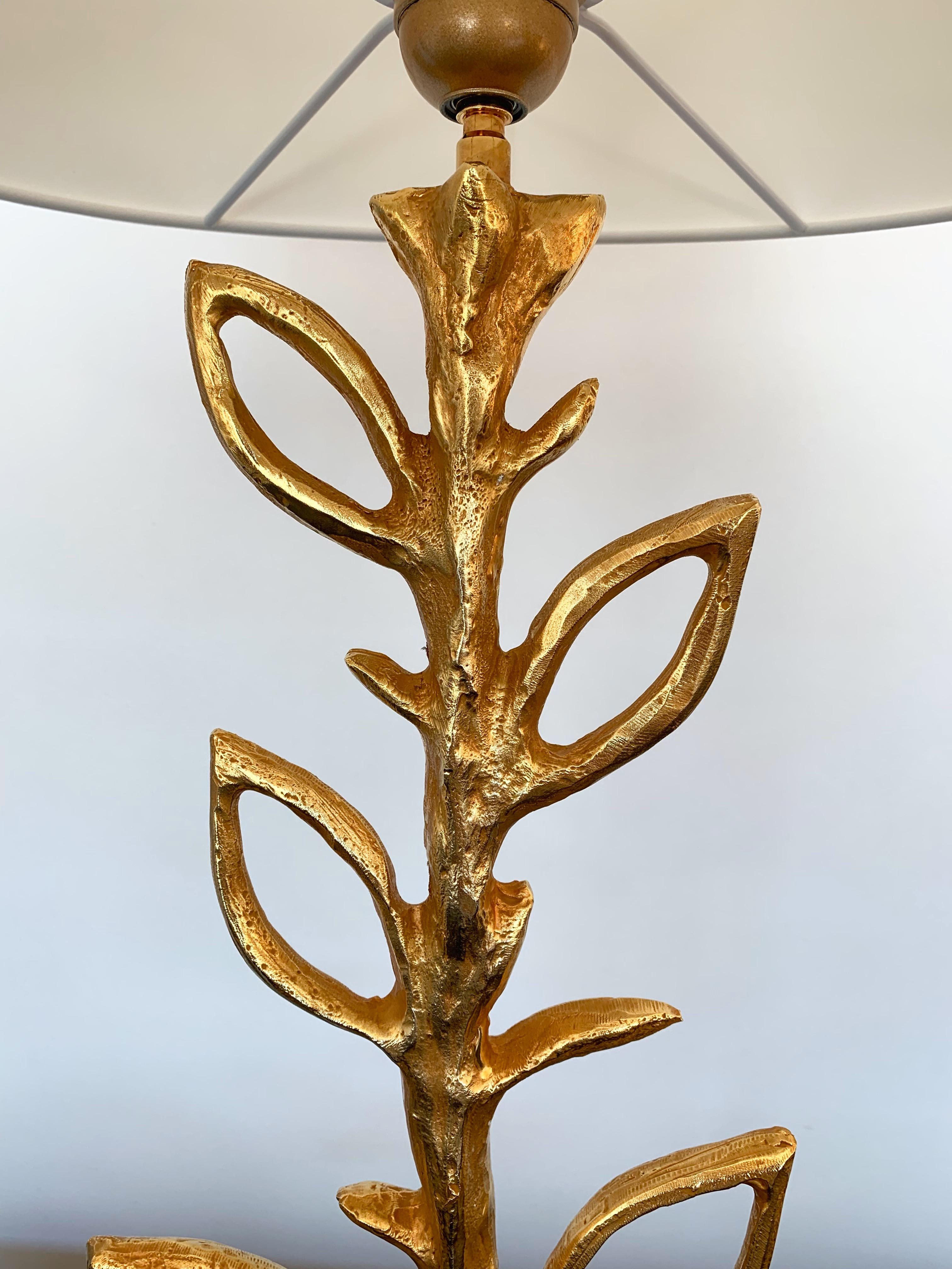 French Pair of Gilt Bronze Plant Lamps by Stephane Galerneau, France, 1990s