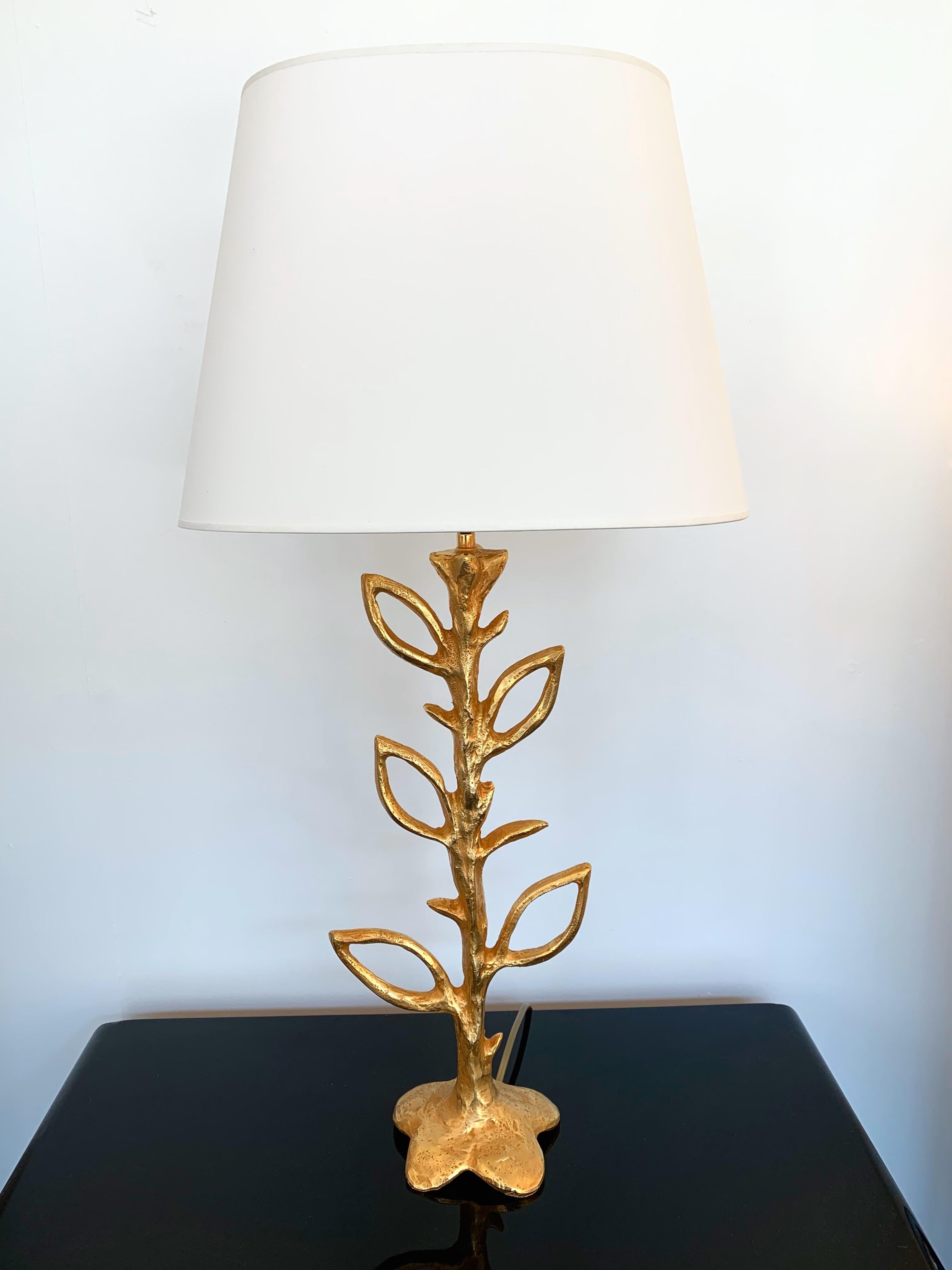 Late 20th Century Pair of Gilt Bronze Plant Lamps by Stephane Galerneau, France, 1990s