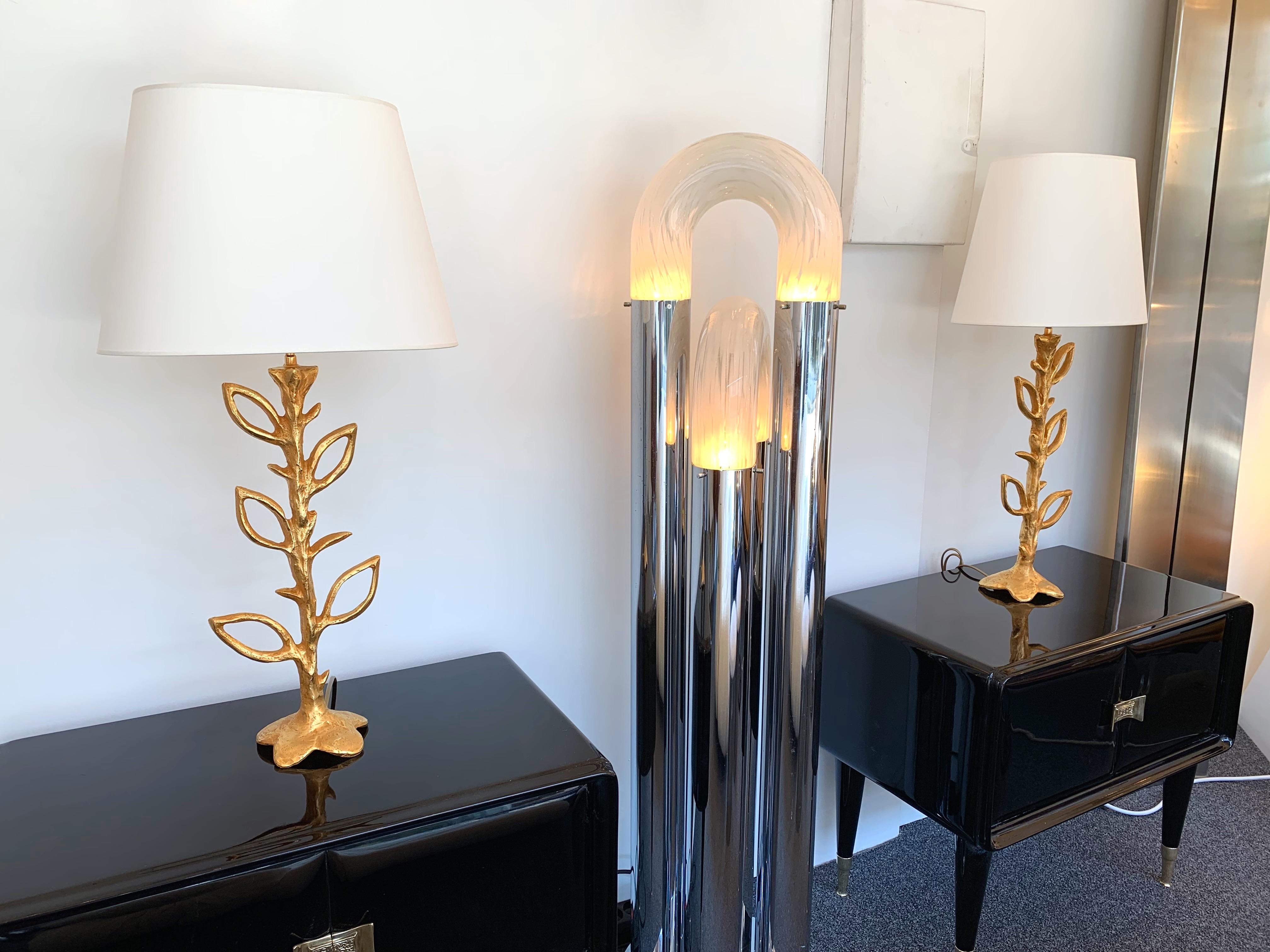 Pair of Gilt Bronze Plant Lamps by Stephane Galerneau, France, 1990s 1
