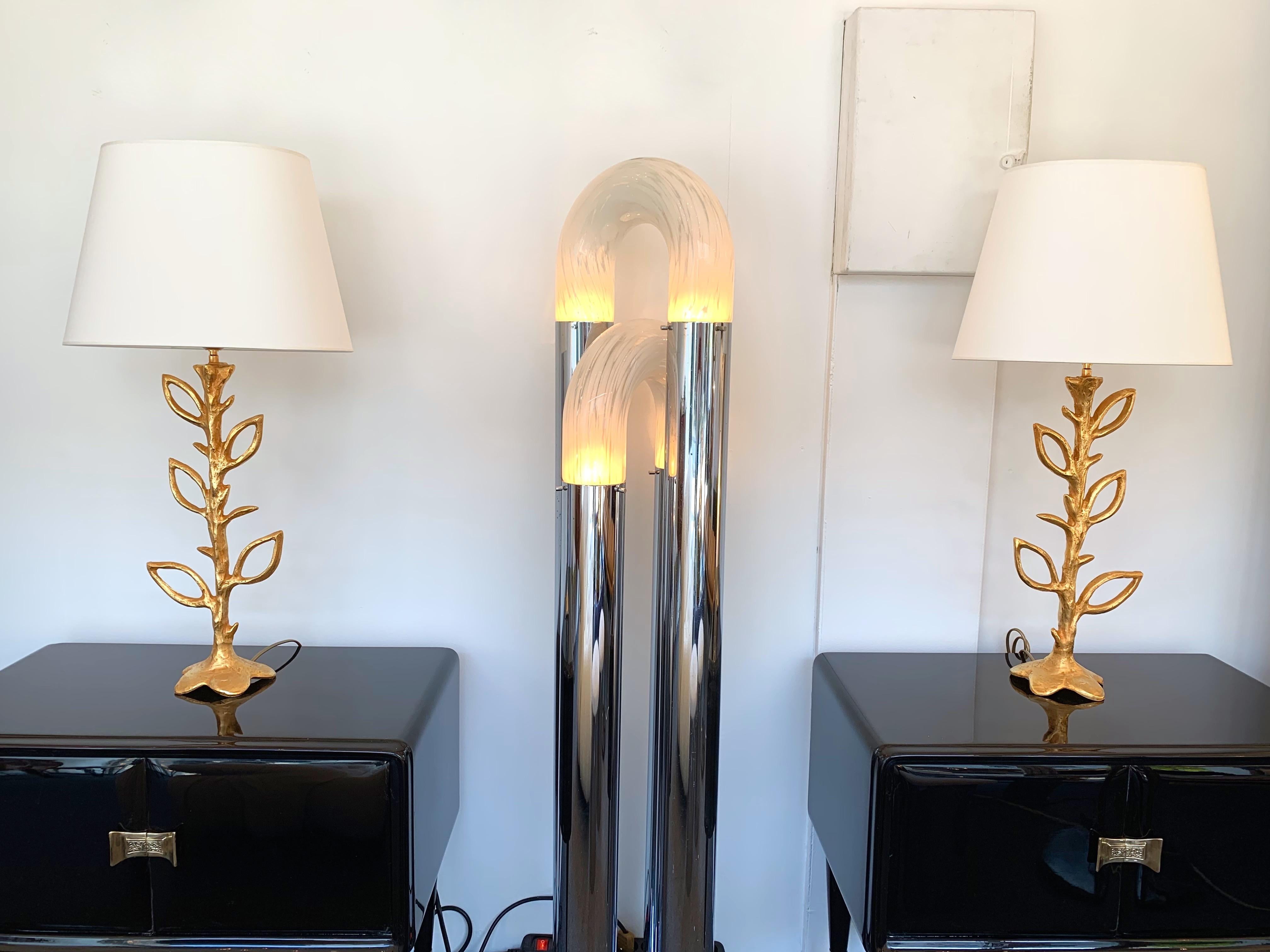 Pair of Gilt Bronze Plant Lamps by Stephane Galerneau, France, 1990s 2