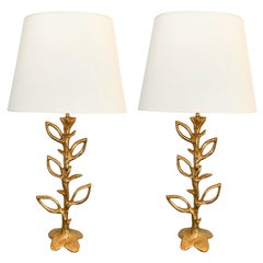Pair of Gilt Bronze Plant Lamps by Stephane Galerneau, France, 1990s