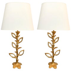 Paire de lampes à plantes en bronze doré de Stéphane Galerneau:: France:: années 1990
