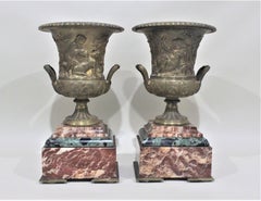 Pair of Gilt Bronze and Polished Marble Garnitures or Urns