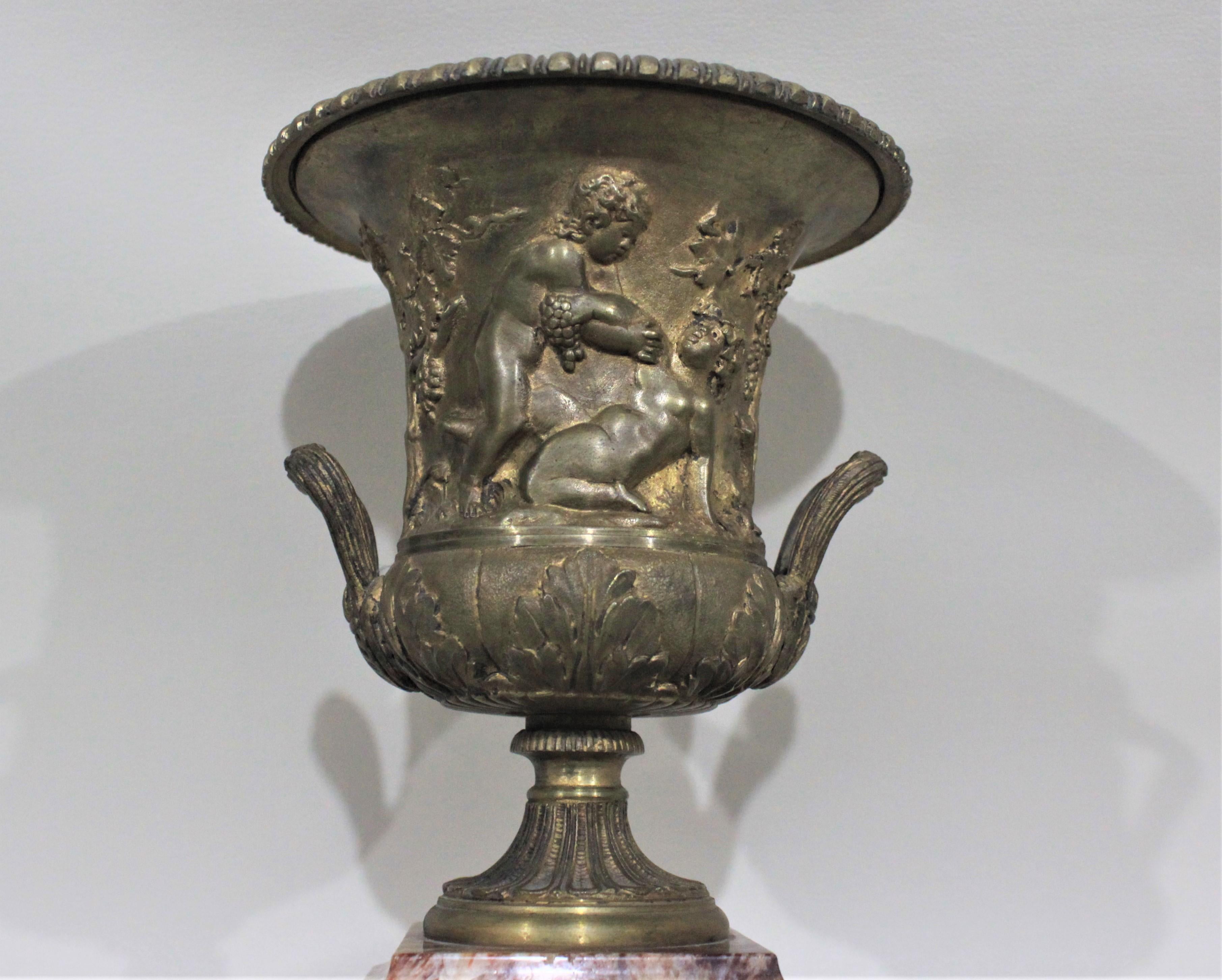 Pair of Gilt Bronze and Polished Marble Garnitures or Urns For Sale 2