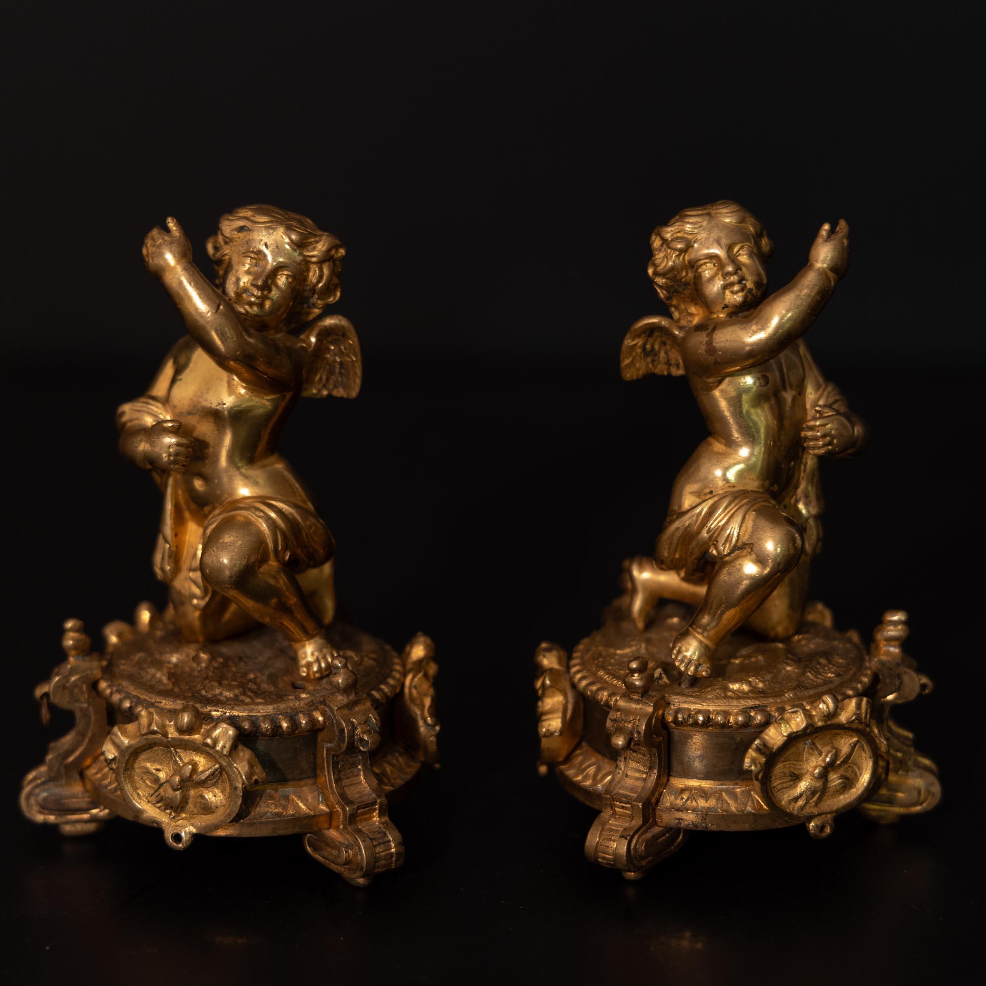 Pair of gilt Bronze Putti on Pedestals, probably France, Late 18th Century 1