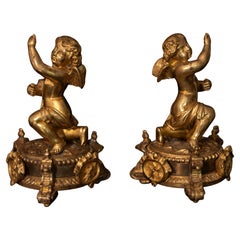 Pair of gilt Bronze Putti on Pedestals, probably France, Late 18th Century