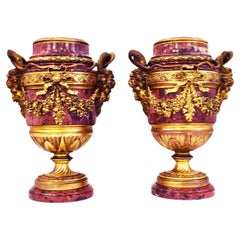 Pair of Gilt Bronze & Rouge Marble Cassoulettes
