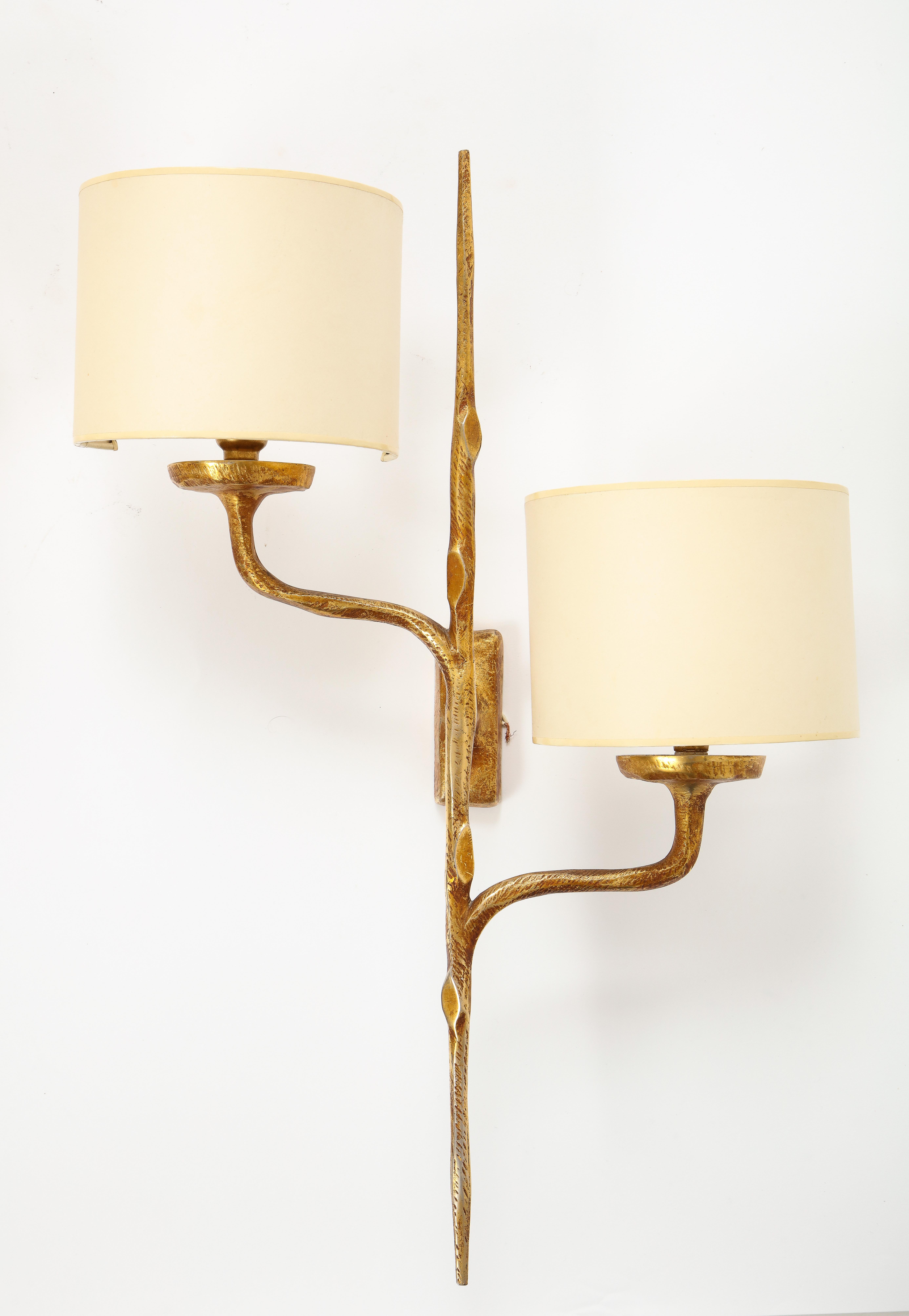 Pair of Gilt Bronze Sconces by Felix Agostini In Good Condition In Montreal, QC