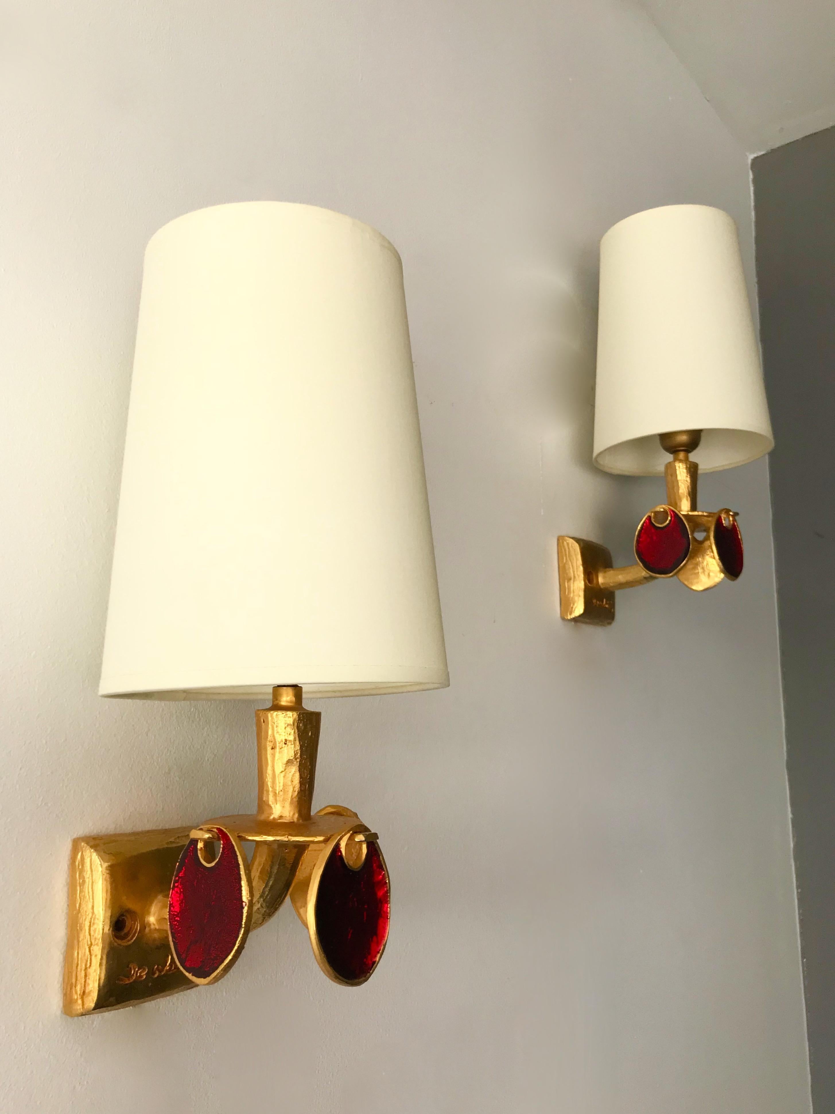 Contemporary Pair of Gilt Bronze Sconces by Nicolas Dewael for Fondica, France, 2000