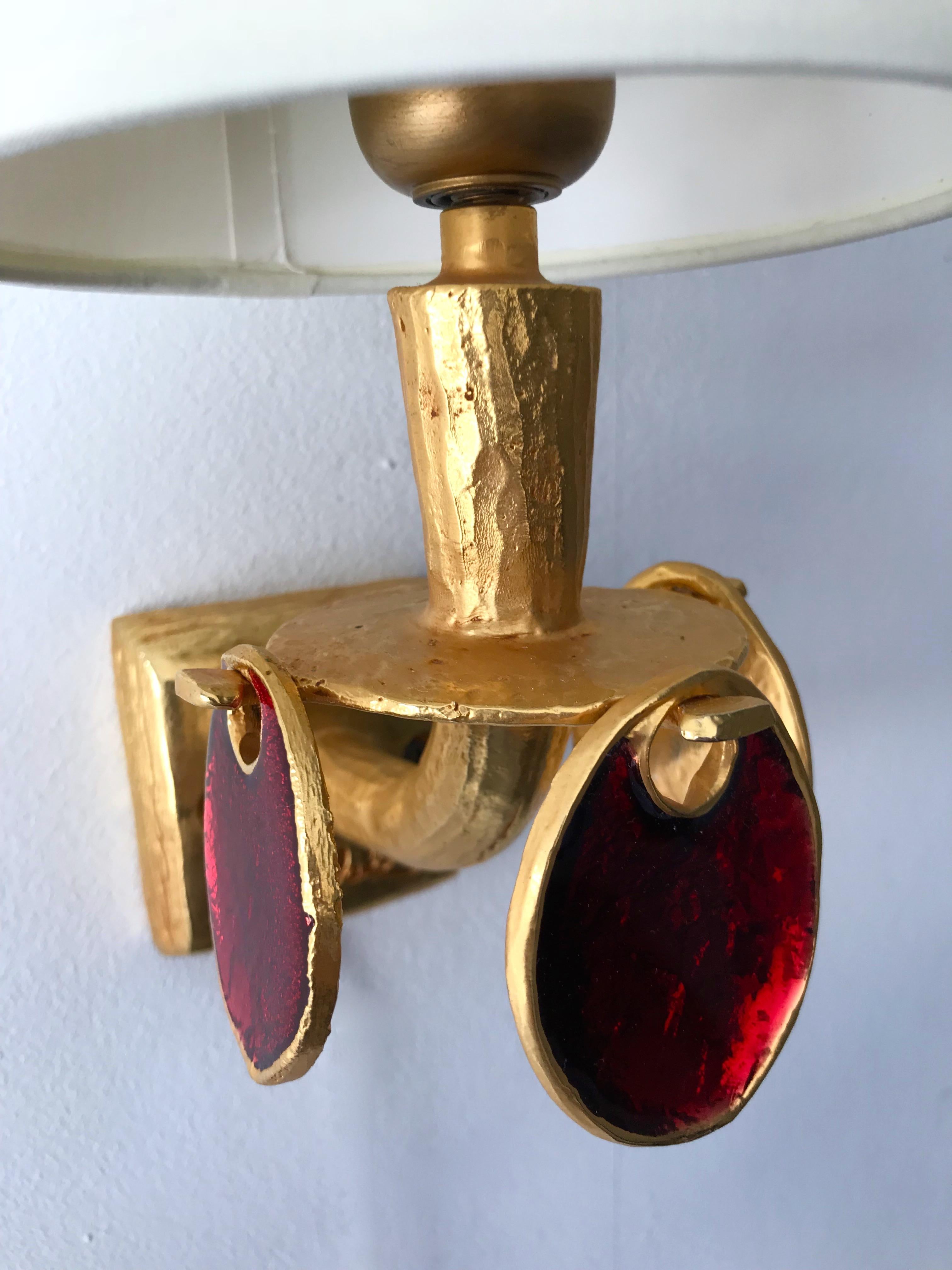 Enamel Pair of Gilt Bronze Sconces by Nicolas Dewael for Fondica, France, 2000