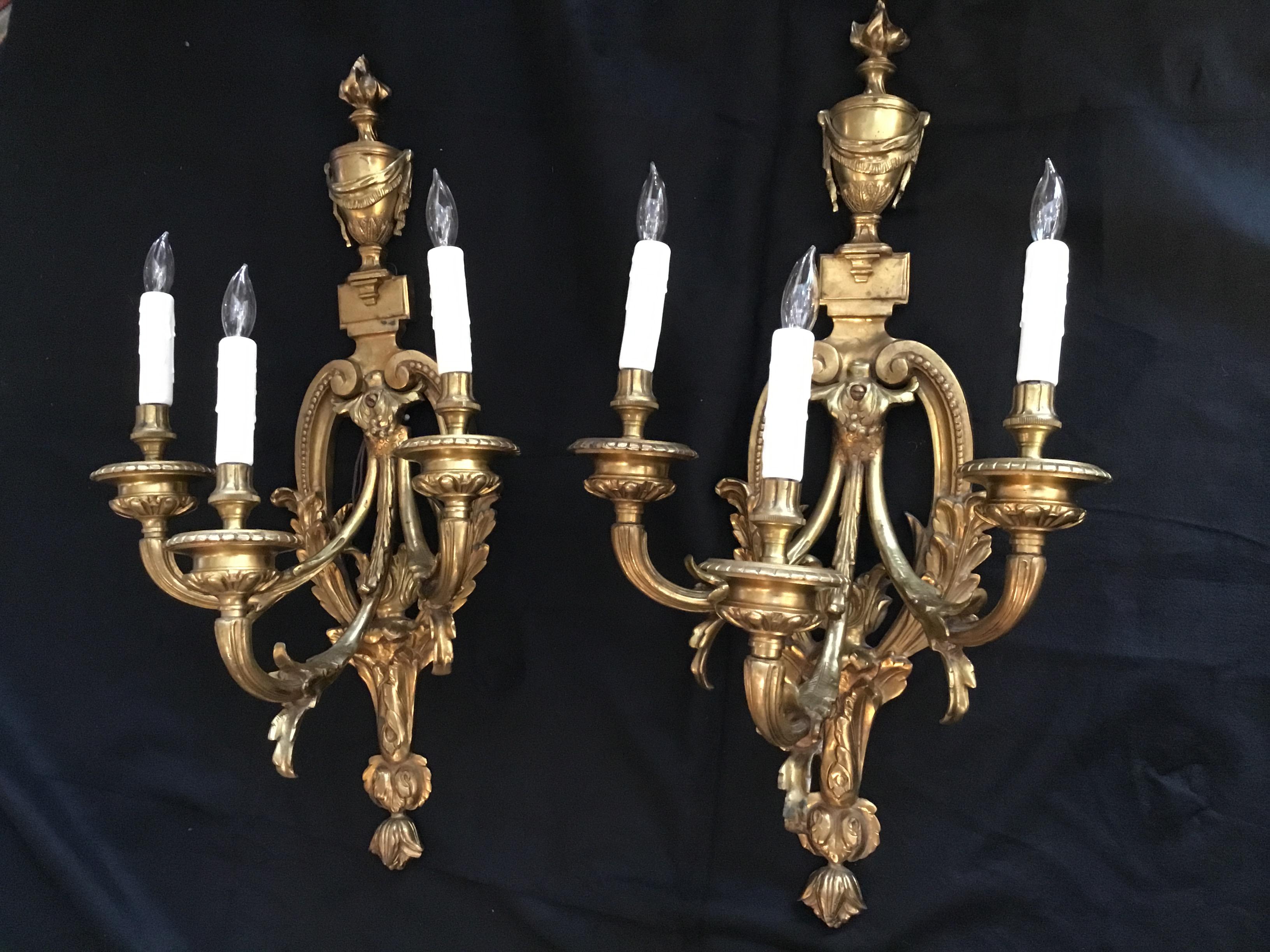 English Pair of Gilt Bronze Sconces in the Adam’s Style, circa 1900