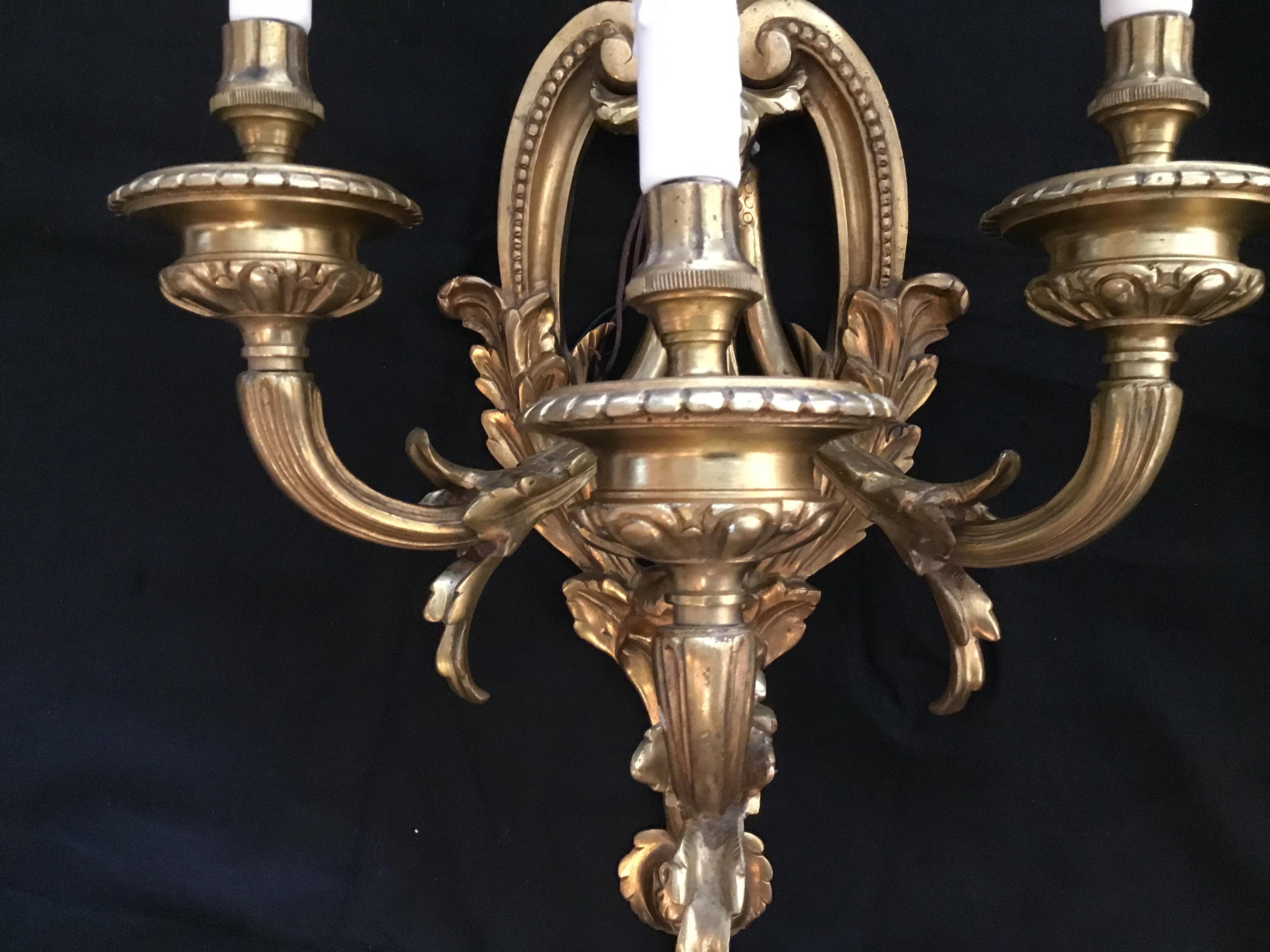Pair of Gilt Bronze Sconces in the Adam’s Style, circa 1900 In Good Condition In Houston, TX