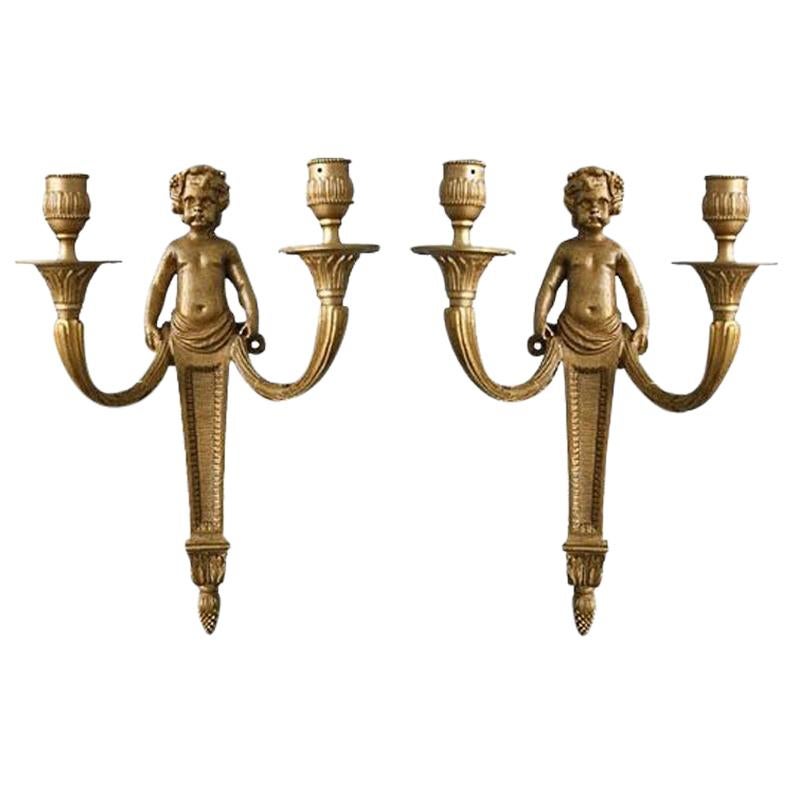 Pair of Gilt Bronze Sconces Louis XVI Style For Sale