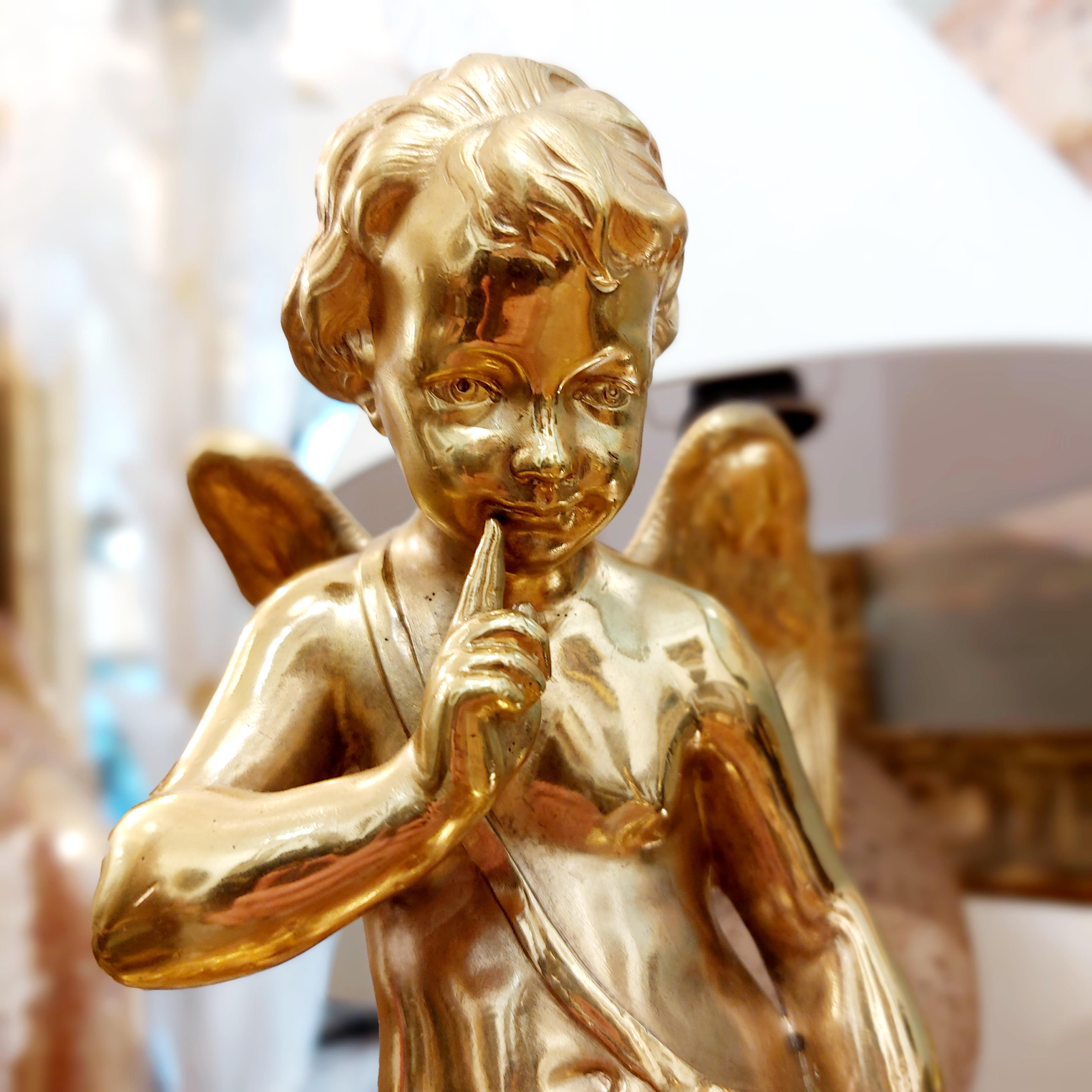 Paire de sculptures en bronze doré représentant Cupidon et Psyché, XIXe siècle en vente 1