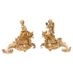 Pair of gilt bronze sculptures of Cupidon and Psyché, 19th century